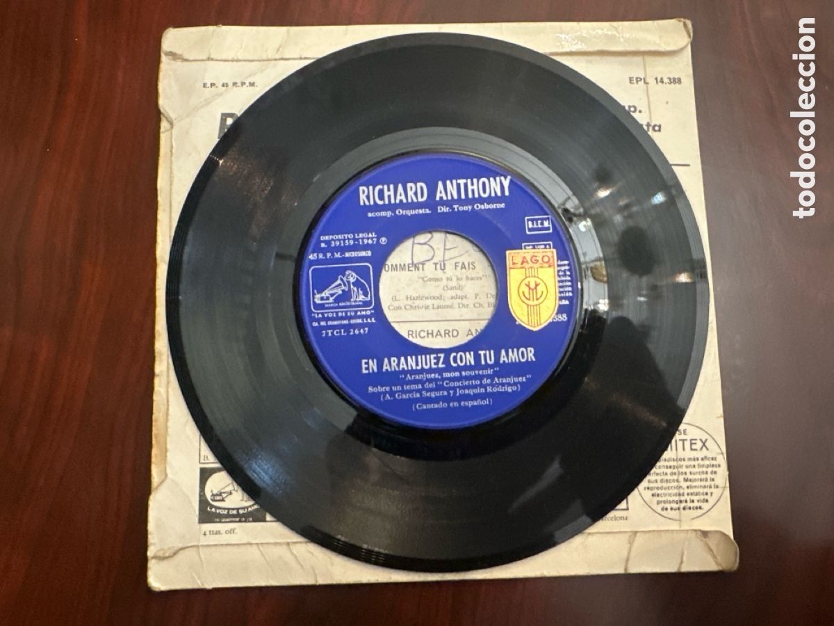 Discos de vinilo: RICHARD ANTHONY - EN ARANJUEZ CON TU AMOR + 2 - EP - Foto 3