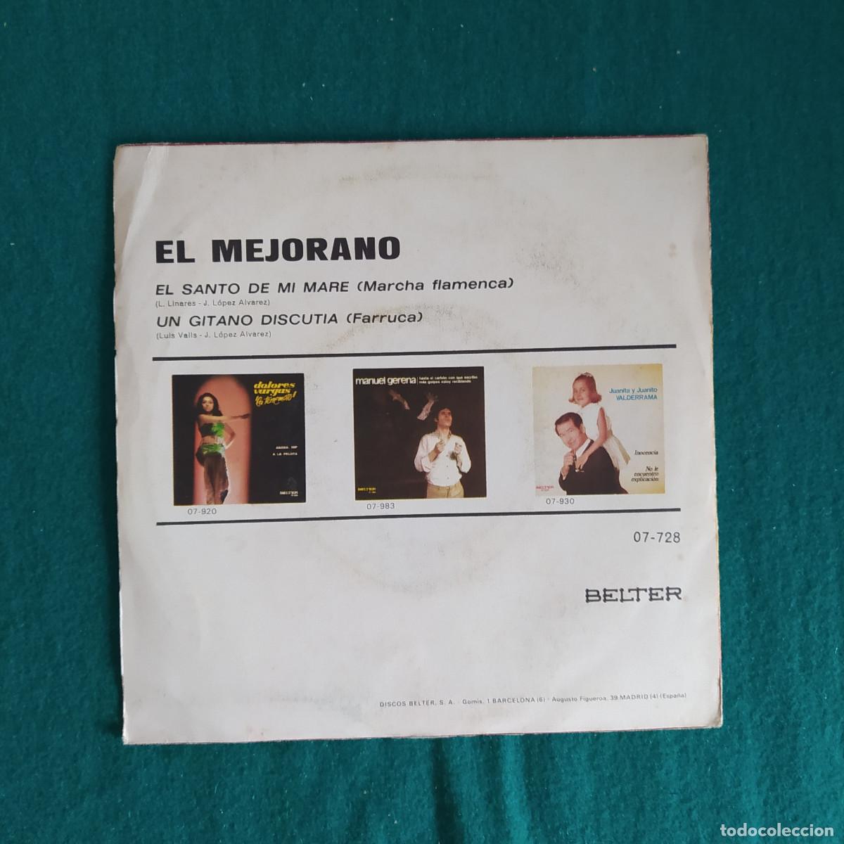Discos de vinilo: El Mejorano &ndash; El Santo De Mi Mare / Un Gitano Discutia - Foto 2