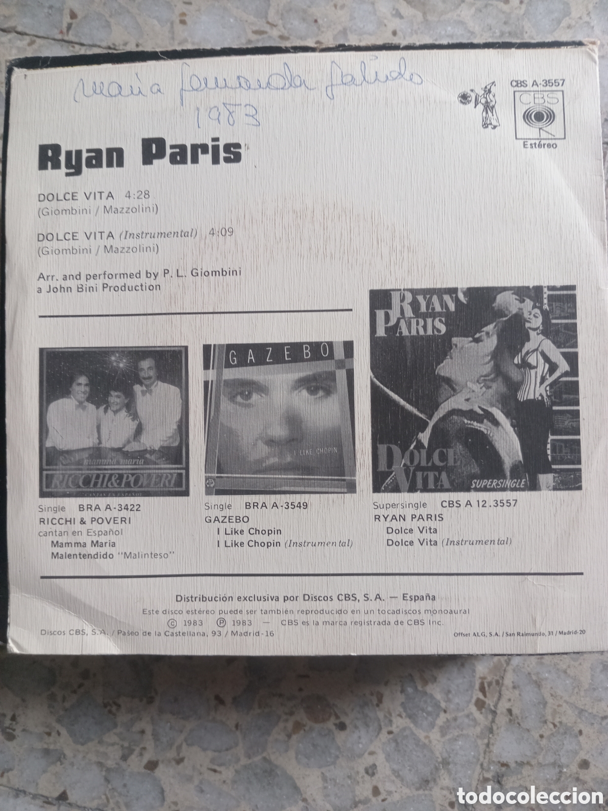Discos de vinilo: SGL RYAN PARIS DOLCE VITA 1983 - Foto 2