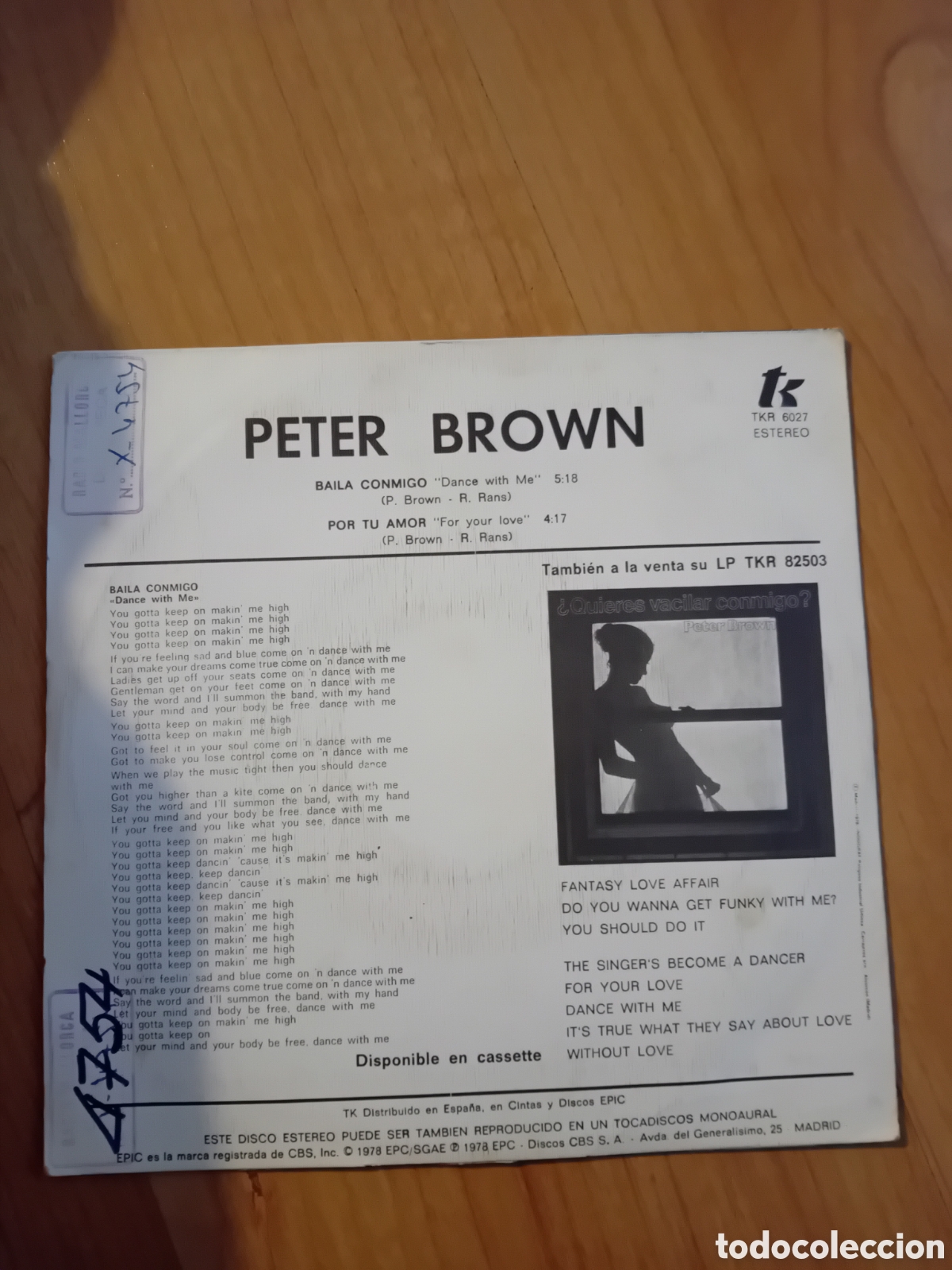 Discos de vinilo: PETER BROWN. BAILA CONMIGO - Foto 2