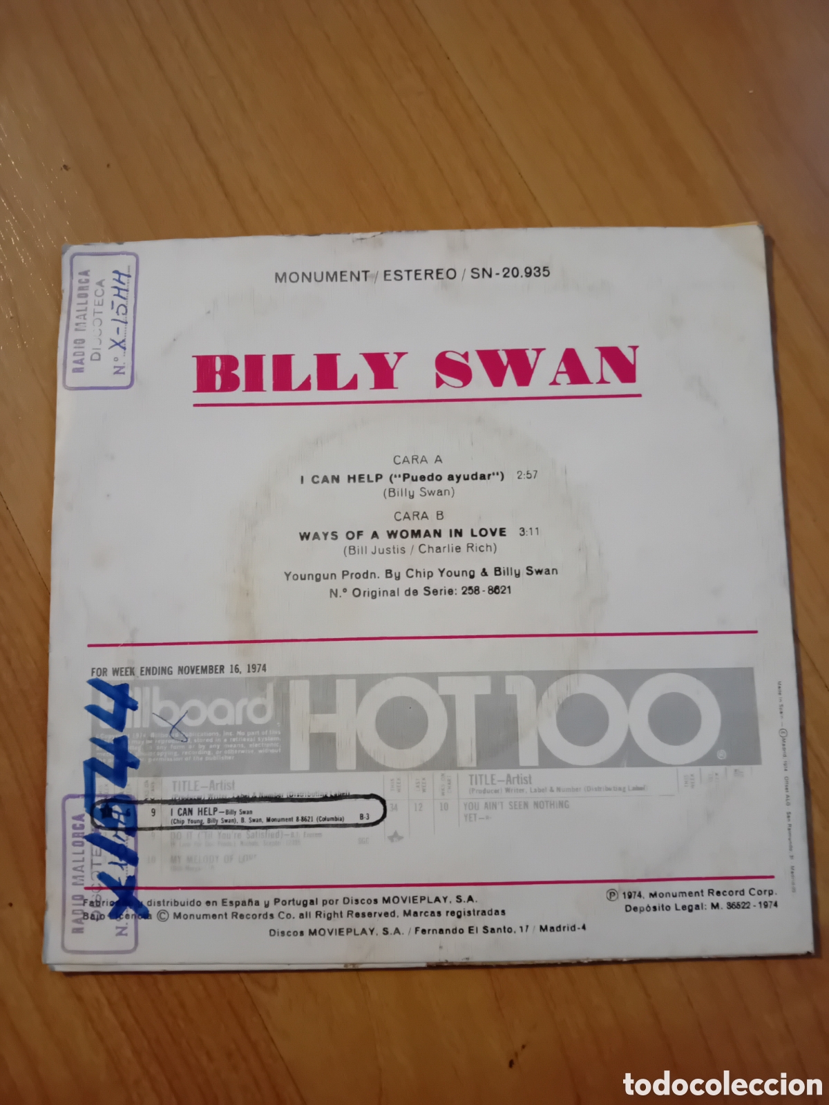 Discos de vinilo: BILLY SWAN. I CAN HELP. PUEDO AYUDAR - Foto 2