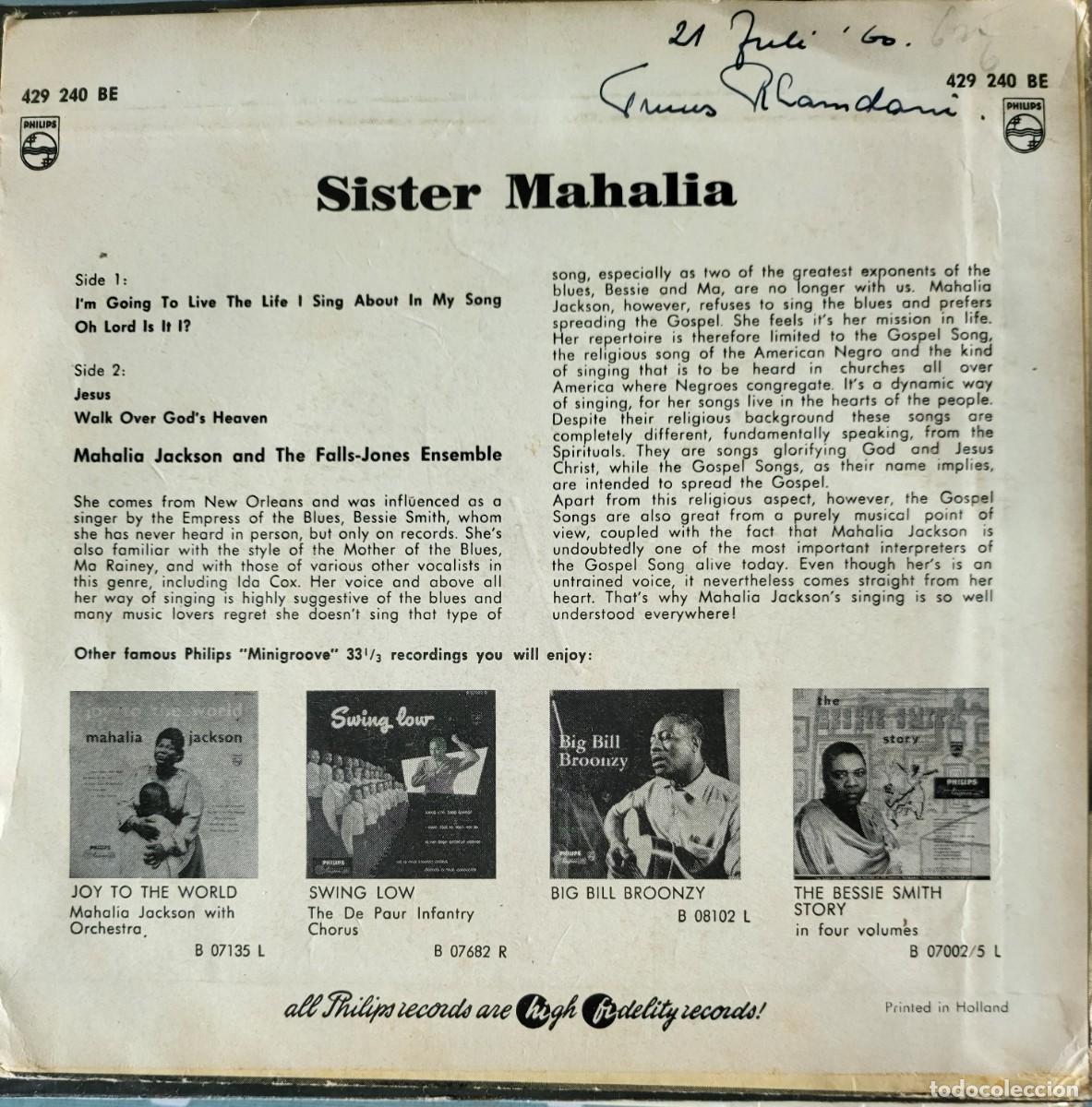 Discos de vinilo: Mahalia Jackson Ep sello Philips editado en Holanda... - Foto 2
