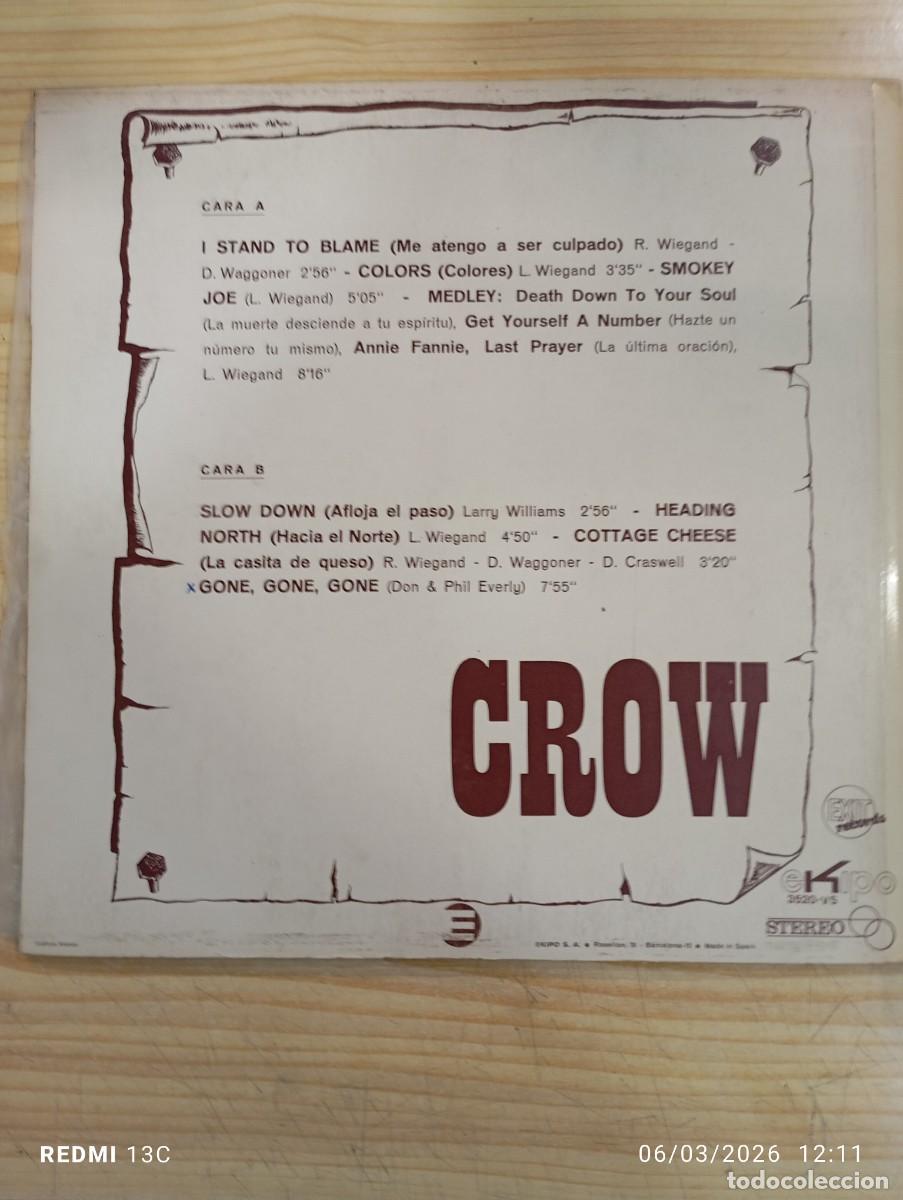 Discos de vinilo: Crow &lrm;&ndash; Slow Down - Edicion Espa&ntilde;ola 1971 Exit Recods - Foto 5