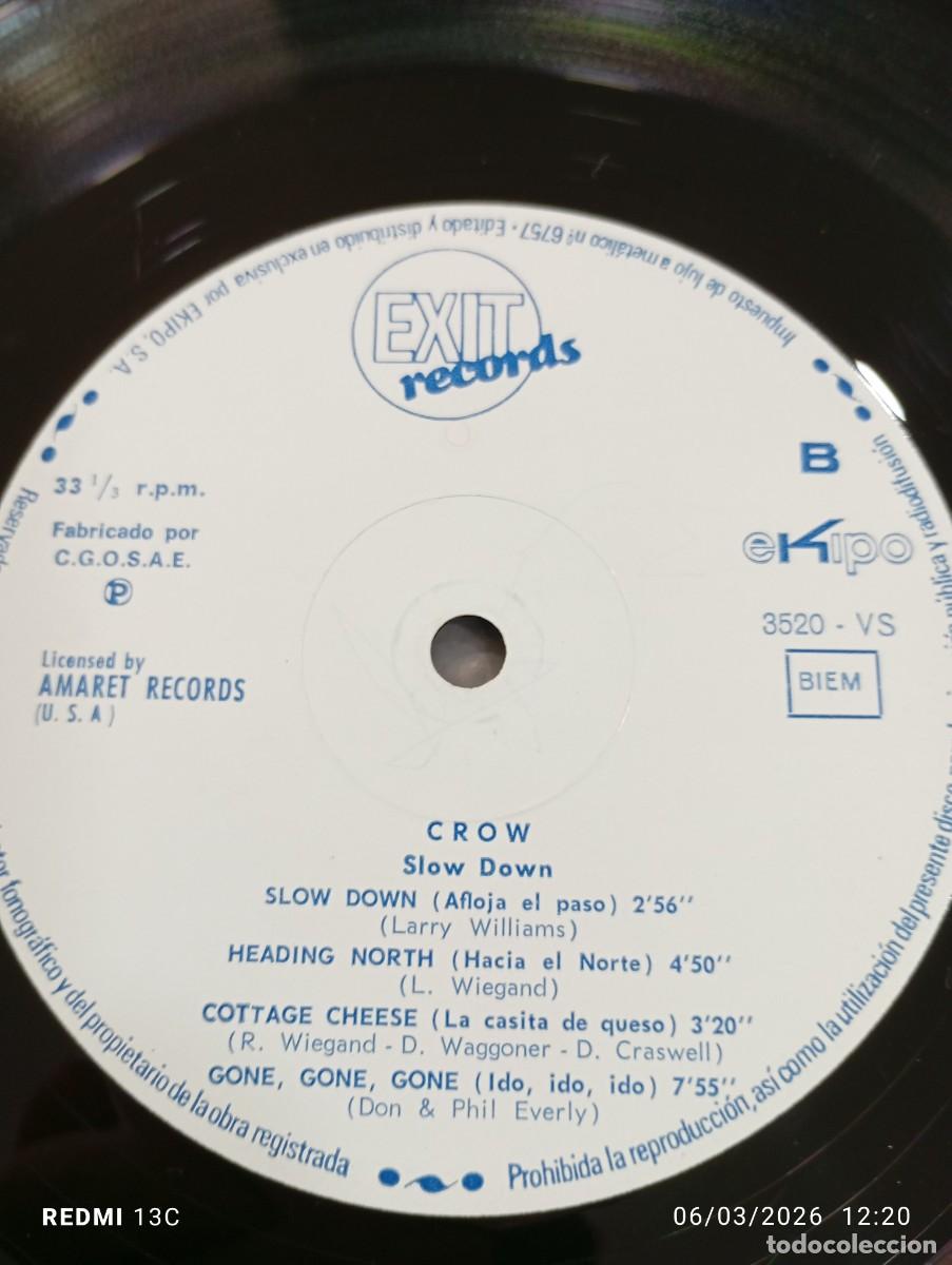 Discos de vinilo: Crow &lrm;&ndash; Slow Down - Edicion Espa&ntilde;ola 1971 Exit Recods - Foto 12