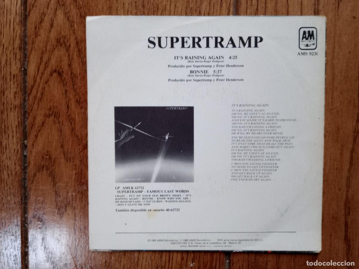 Discos de vinilo: Supertramp - its raining again + Bonnie - Foto 2