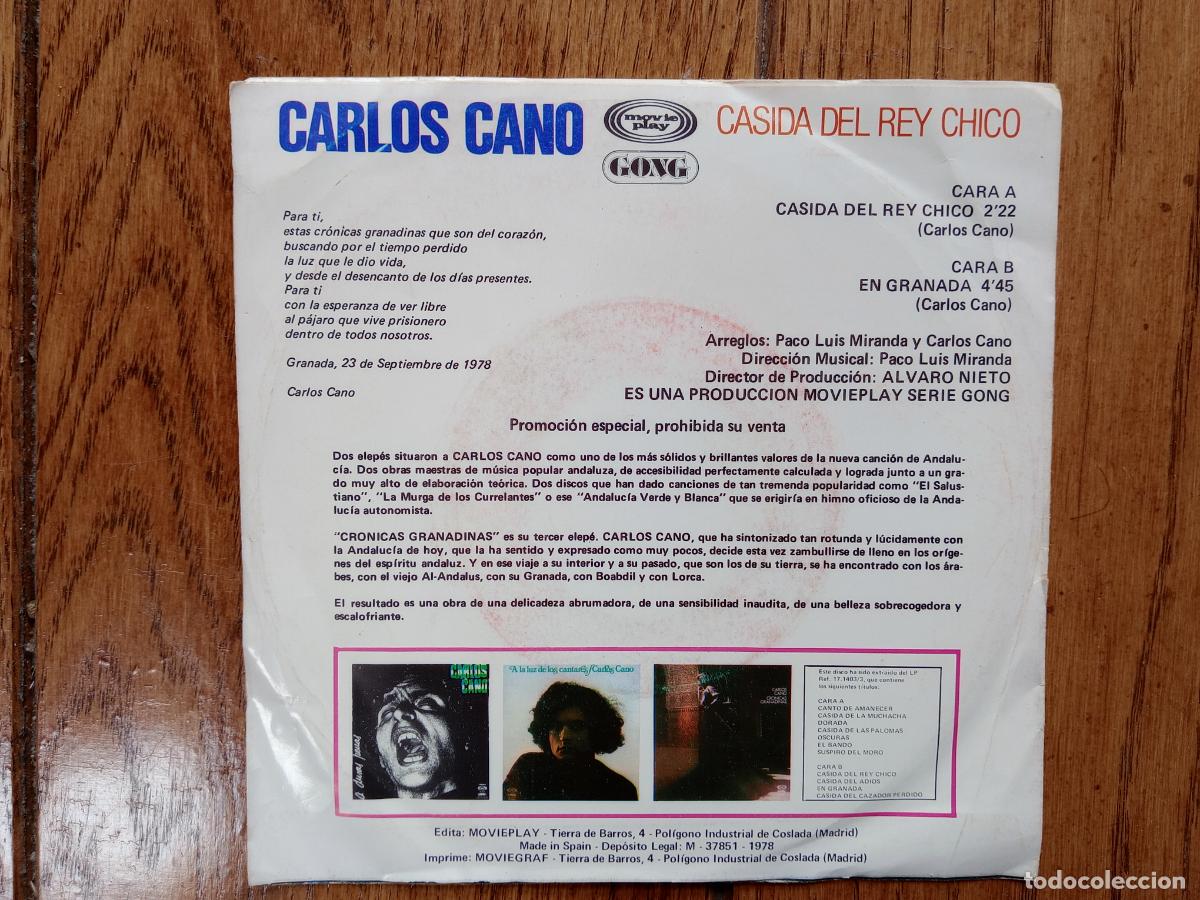 Discos de vinilo: Carlos Cano - Casida del rey chico + en Granada - Foto 2