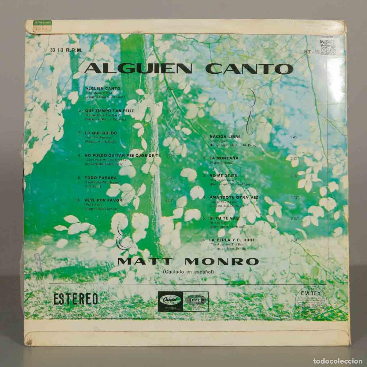 Discos de vinilo: LP. Matt Monro &ndash; Alguien Cant&oacute; - Foto 2