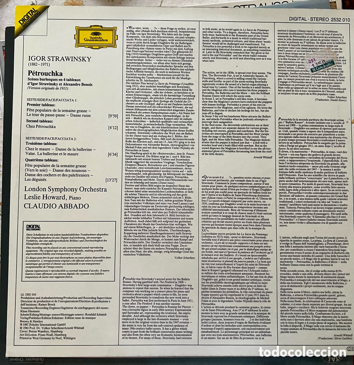 Discos de vinilo: Stravinsky, Petruska. Claudio Abbado LSO - Foto 2