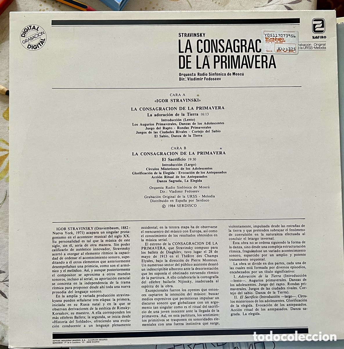 Discos de vinilo: Stravinsky, consagraci&oacute;n de la primavera, Fedoseev - Foto 2