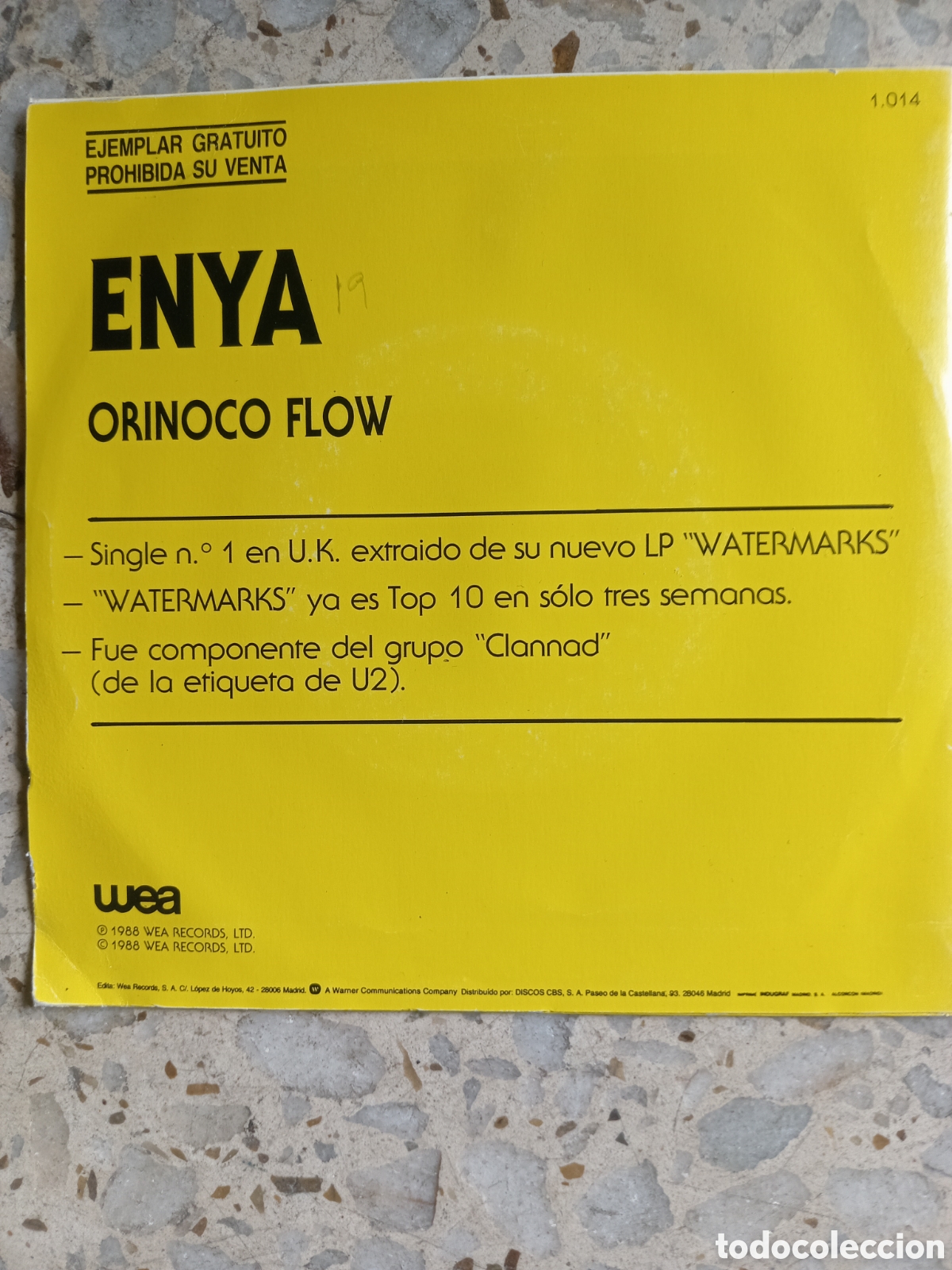 Discos de vinilo: SGL ENYA ORINOCO FLOW 1988 PROMO - Foto 2