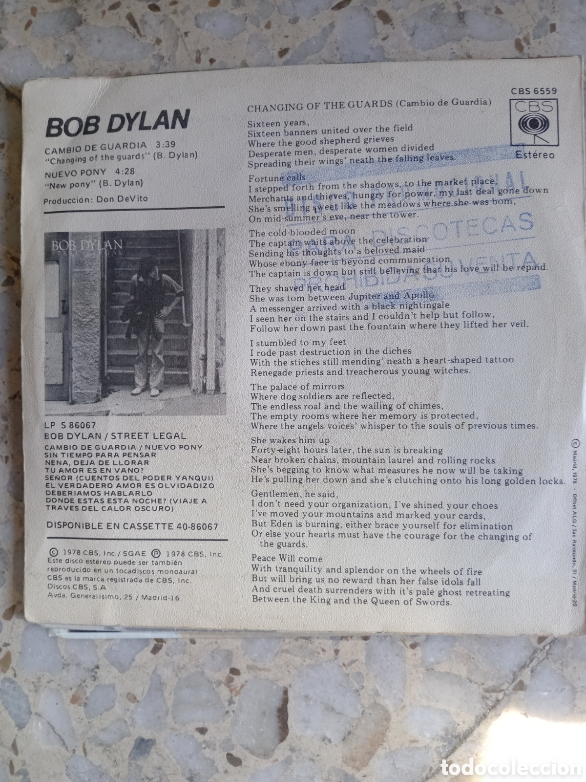 Discos de vinilo: SGL BOB DYLAN CAMBIO DE GUARDIA 1978 PROMO - Foto 2