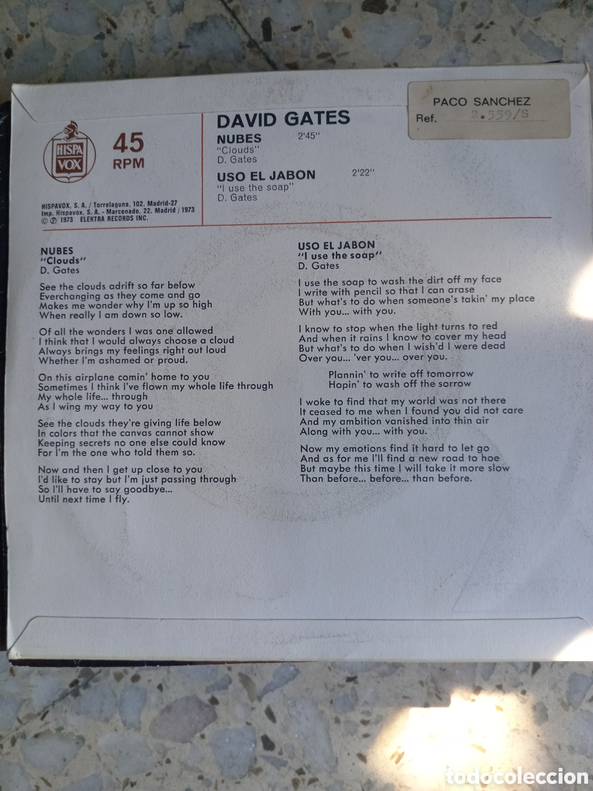Discos de vinilo: SGL DAVID GATES NUBES 1973 - Foto 2