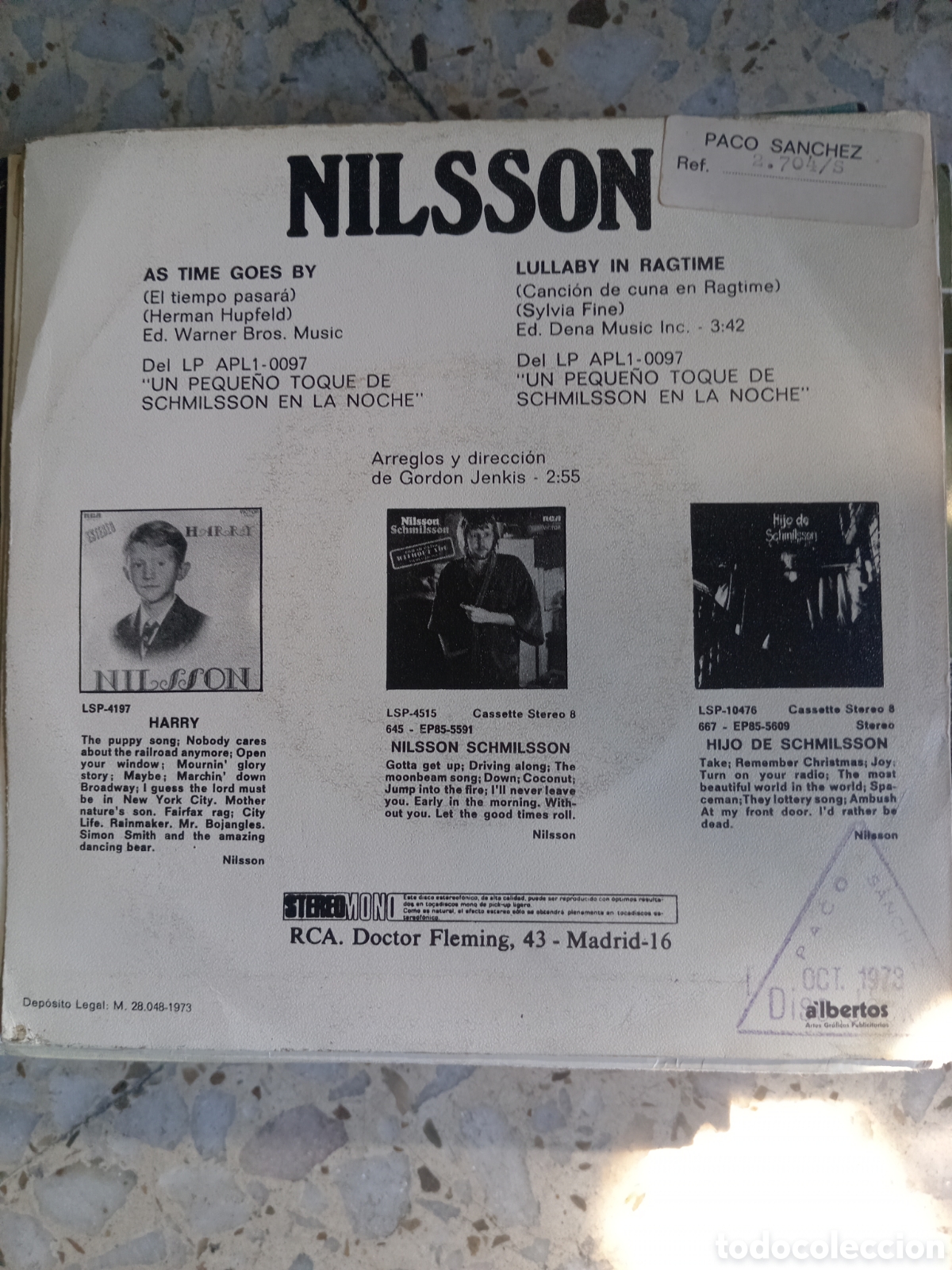 Discos de vinilo: SGL NILSSON AS TIME GOES BY 1973 PROMO - Foto 2