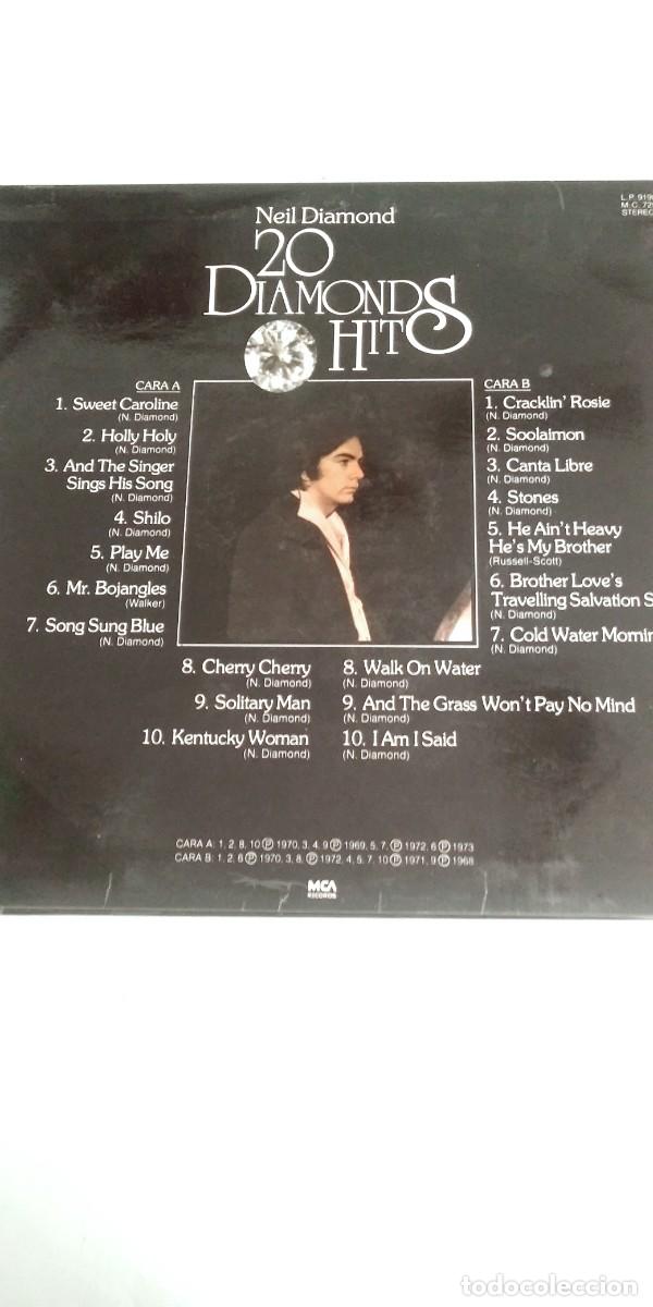 Discos de vinilo: Neil Daiamond 20 Diamonds Hits - Foto 2