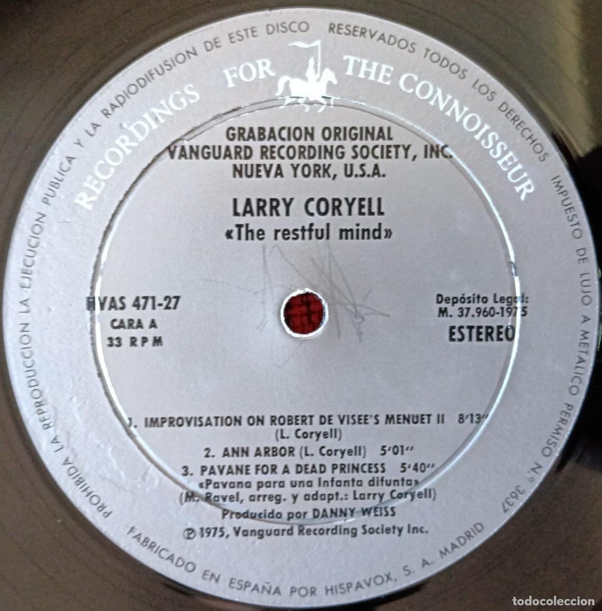 Discos de vinilo: LARRY CORYELL ** The Restful Mind ** VINILO LP 1976 - Foto 3