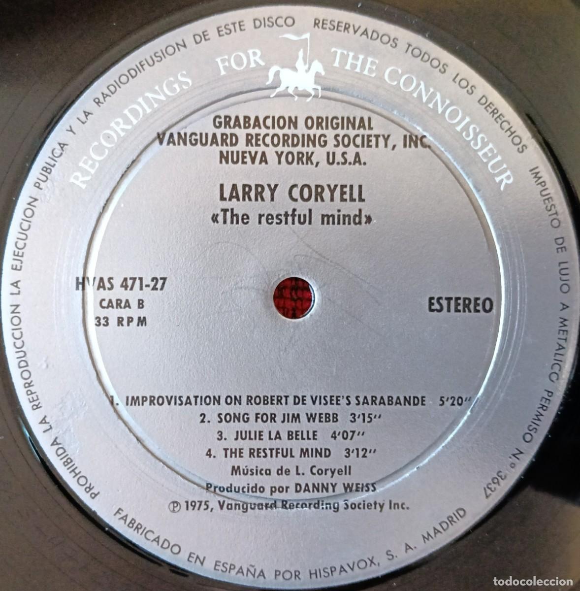 Discos de vinilo: LARRY CORYELL ** The Restful Mind ** VINILO LP 1976 - Foto 4