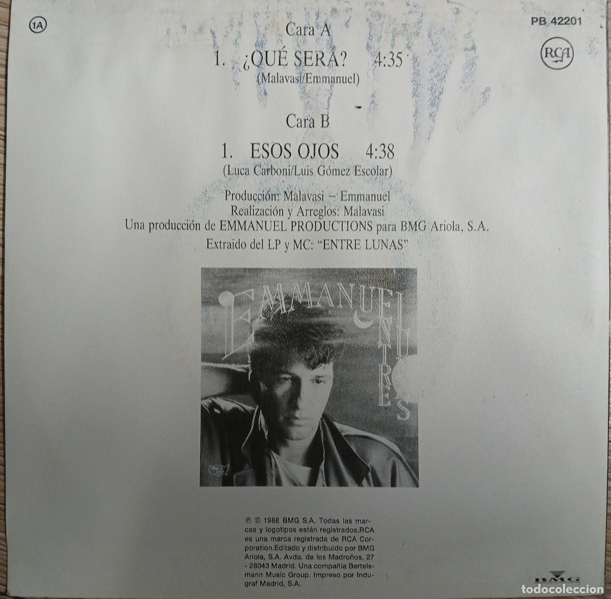 Discos de vinilo: DISCO VINILO SINGLE EMMANUEL (QUE SERA) - Foto 2