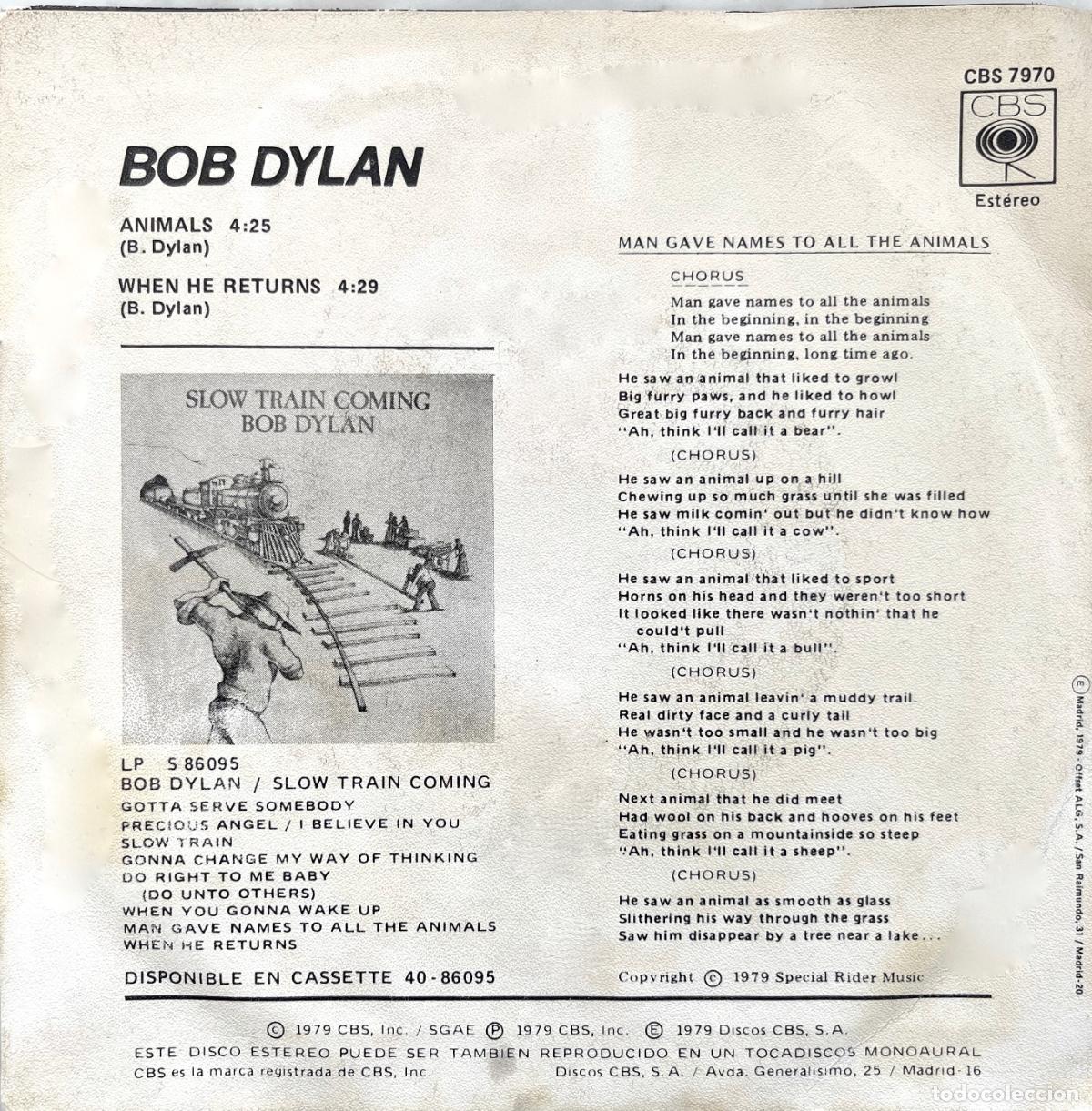 Discos de vinilo: BOB DYLAN. ANIMALS. SINGLE ORIGINAL ESPA&Ntilde;A 1979 - Foto 2