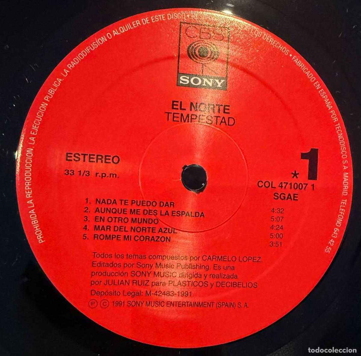 Discos de vinilo: El Norte &lrm;&ndash; Tempestad. Disco vinilo. Edic. Spain. 1991 - Foto 3
