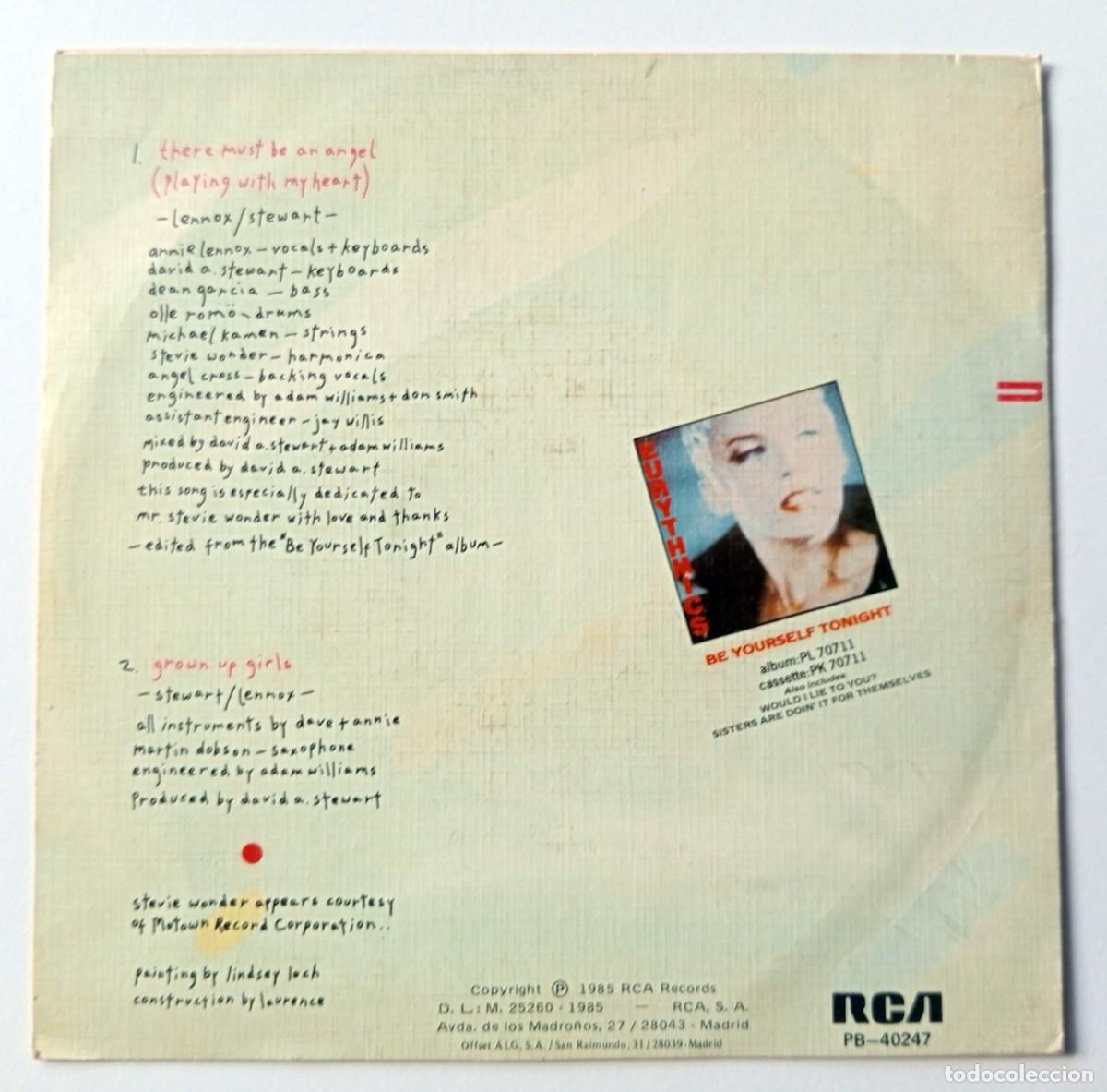 Discos de vinilo: SINGLE EURYTHMICS - THERE MUST BE AN ANGEL - Foto 2