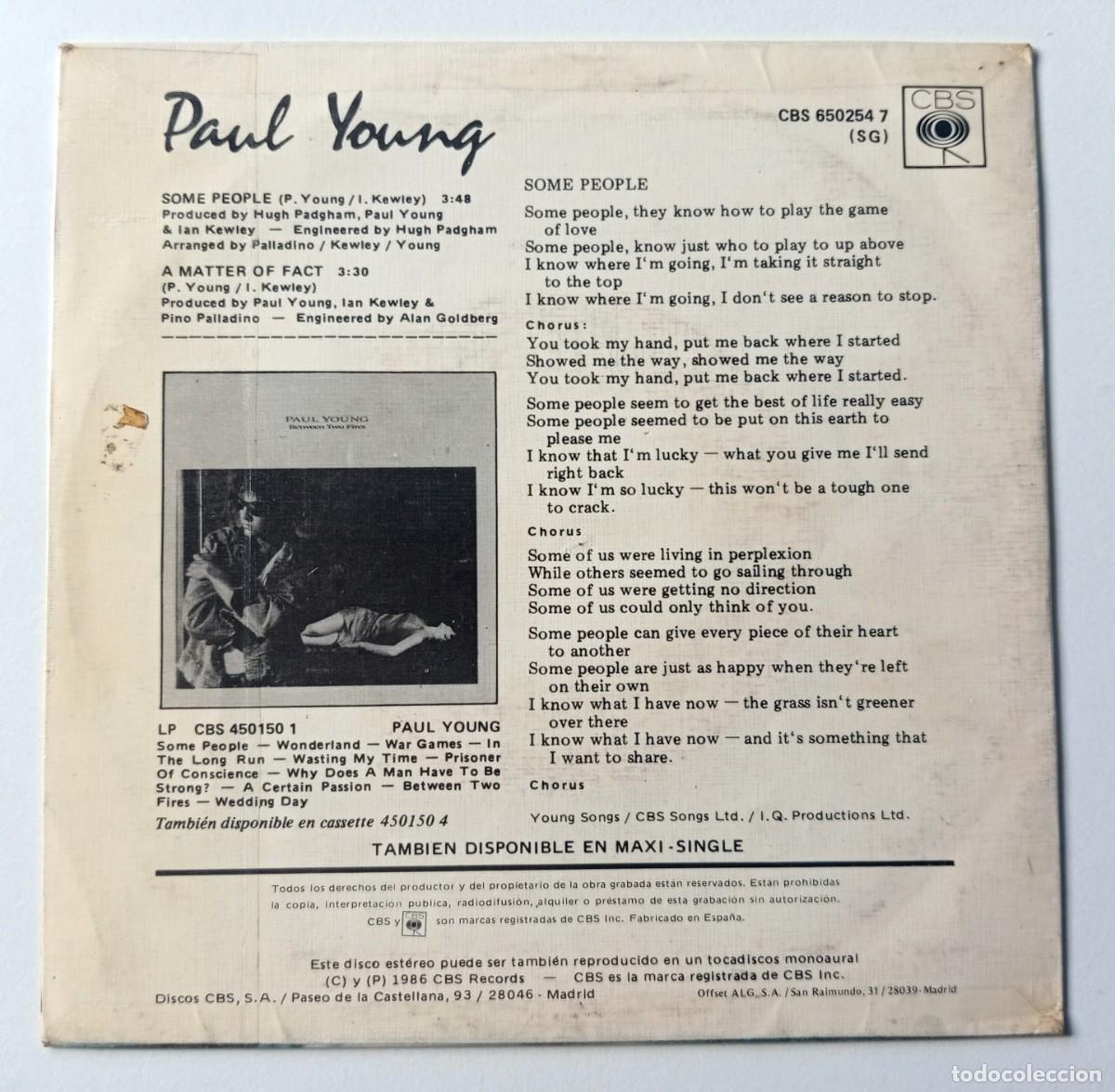 Discos de vinilo: PROMO SINGLE PAUL YOUNG - SOME PEOPLE - Foto 2