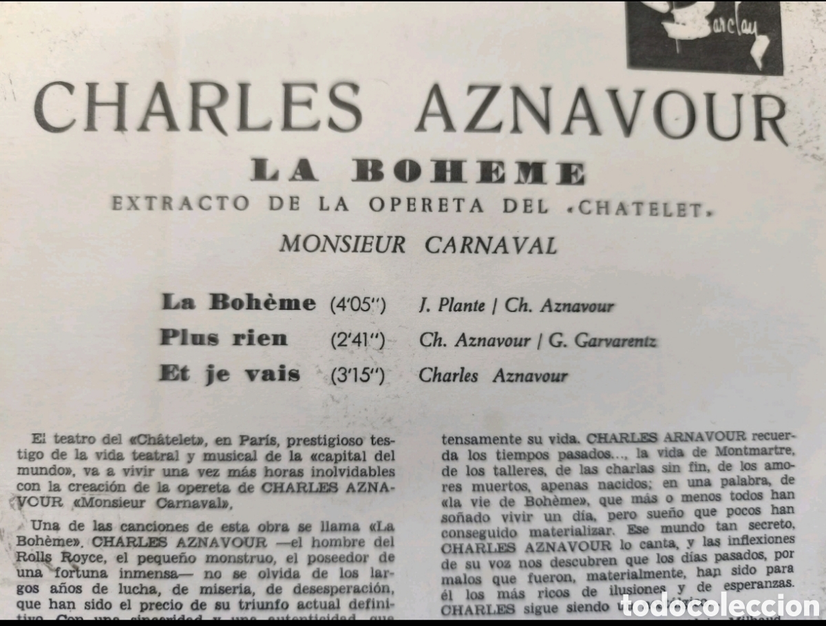 Discos de vinilo: Charles Aznavour: La Boheme - Foto 2