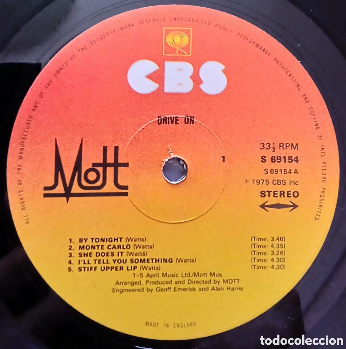 Discos de vinilo: Mott , Drive On ///UK.1975. vg++/ex - Foto 2