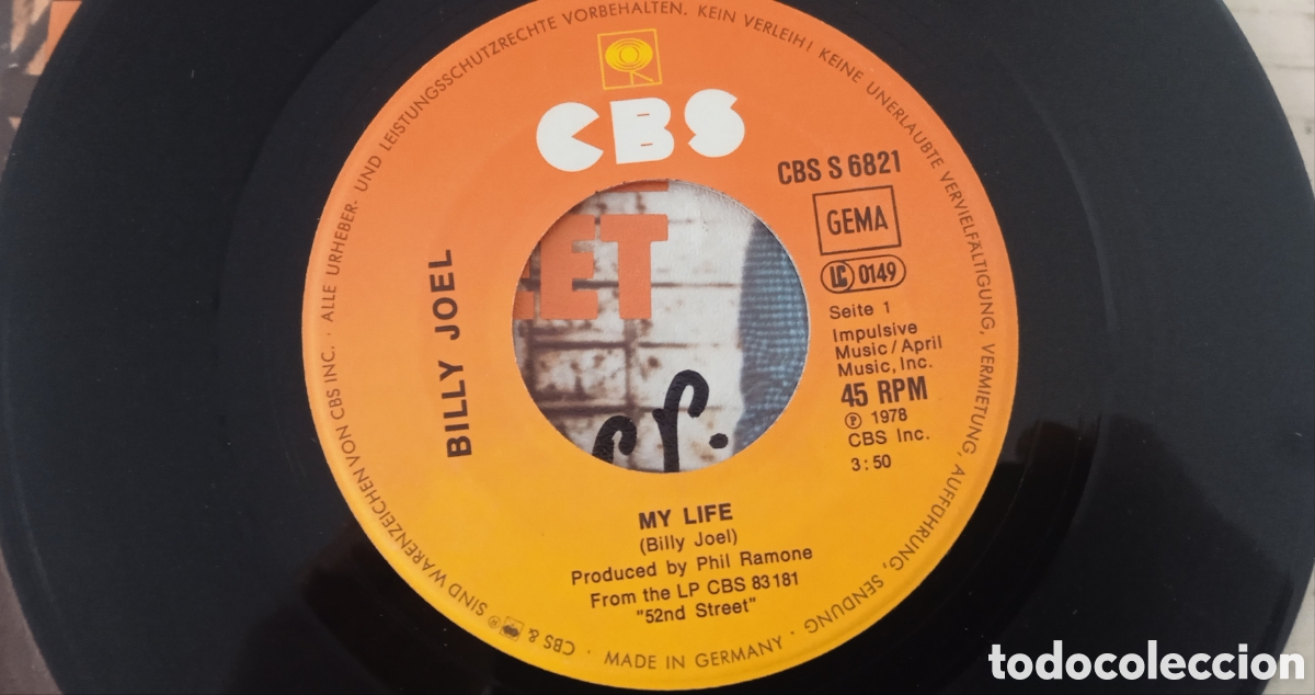 Discos de vinilo: BILLY JOEL - My Life (1978) disco de vinilo single - Foto 3