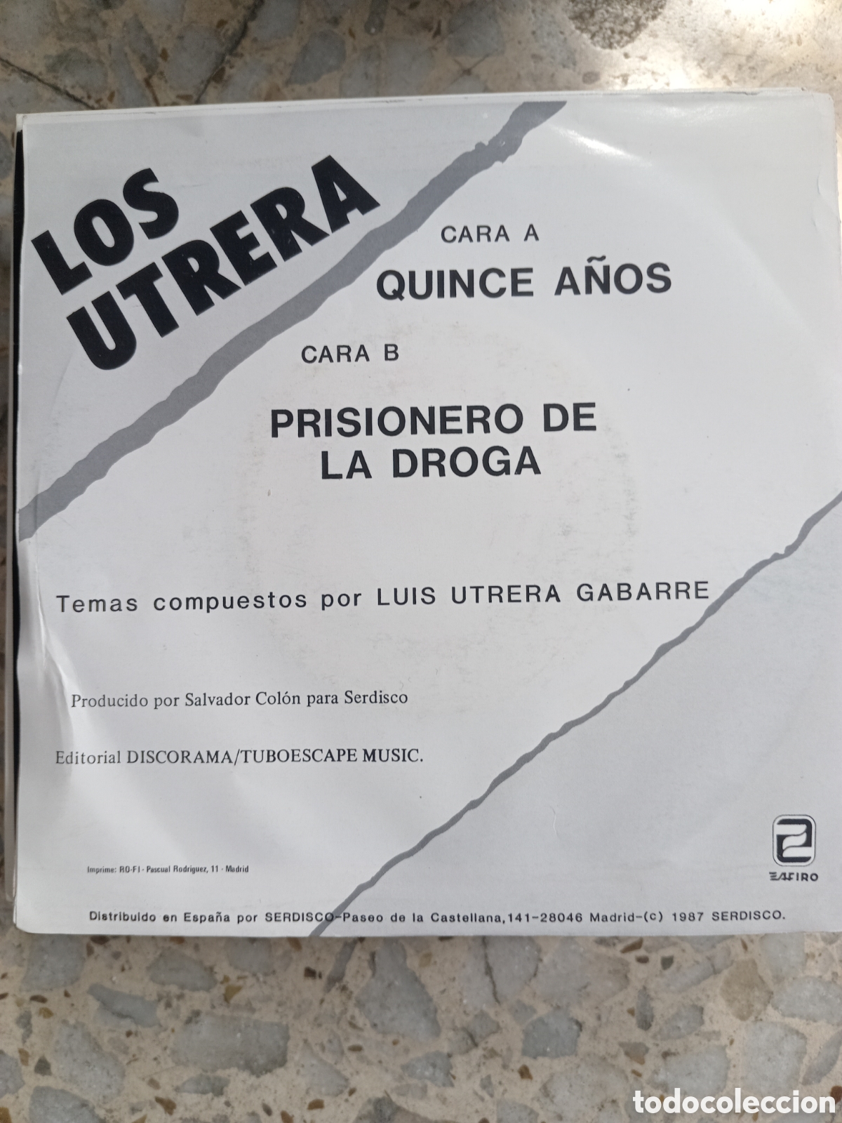 Discos de vinilo: SGL LOS UTRERA PRISIONERO DE LA DROGA 1987 PROMO - Foto 2