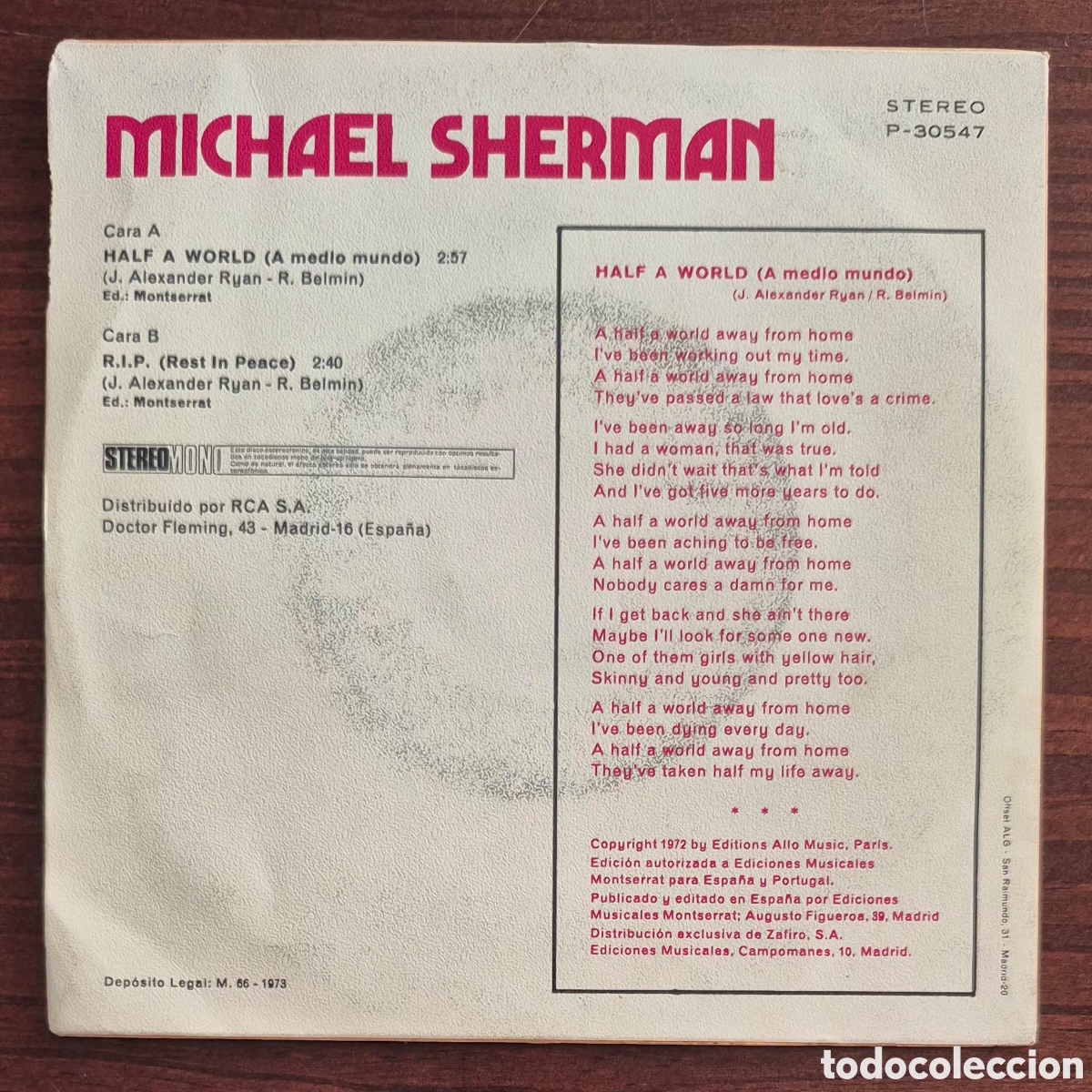 Discos de vinilo: SINGLE - MICHAEL SHERMAN - HALF A WORLD - 1973 ESPA&Ntilde;A - Foto 2