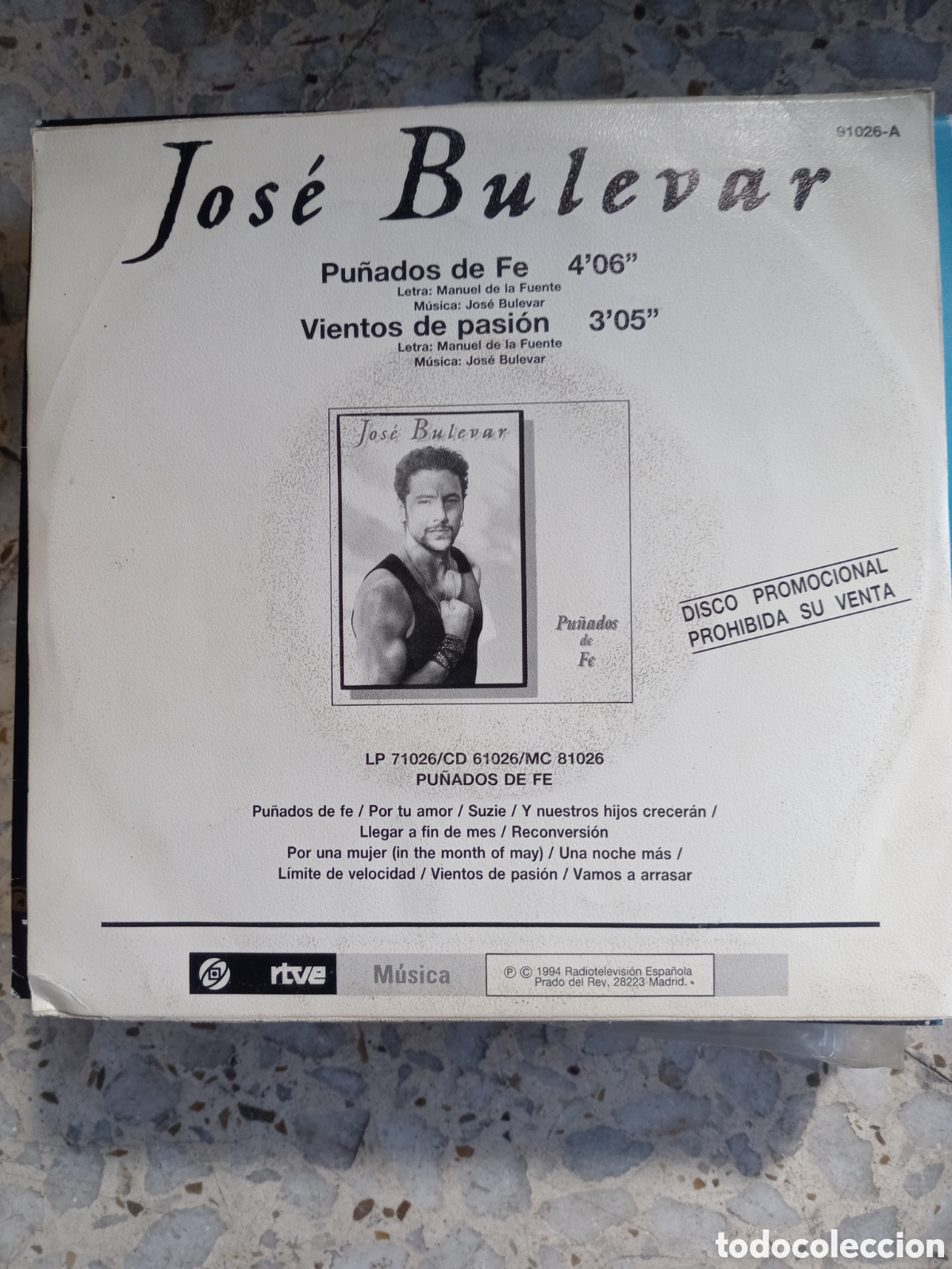 Discos de vinilo: SGL JOSE BULEVAR PU&Ntilde;ADO DE FE 1994 PROMO - Foto 2