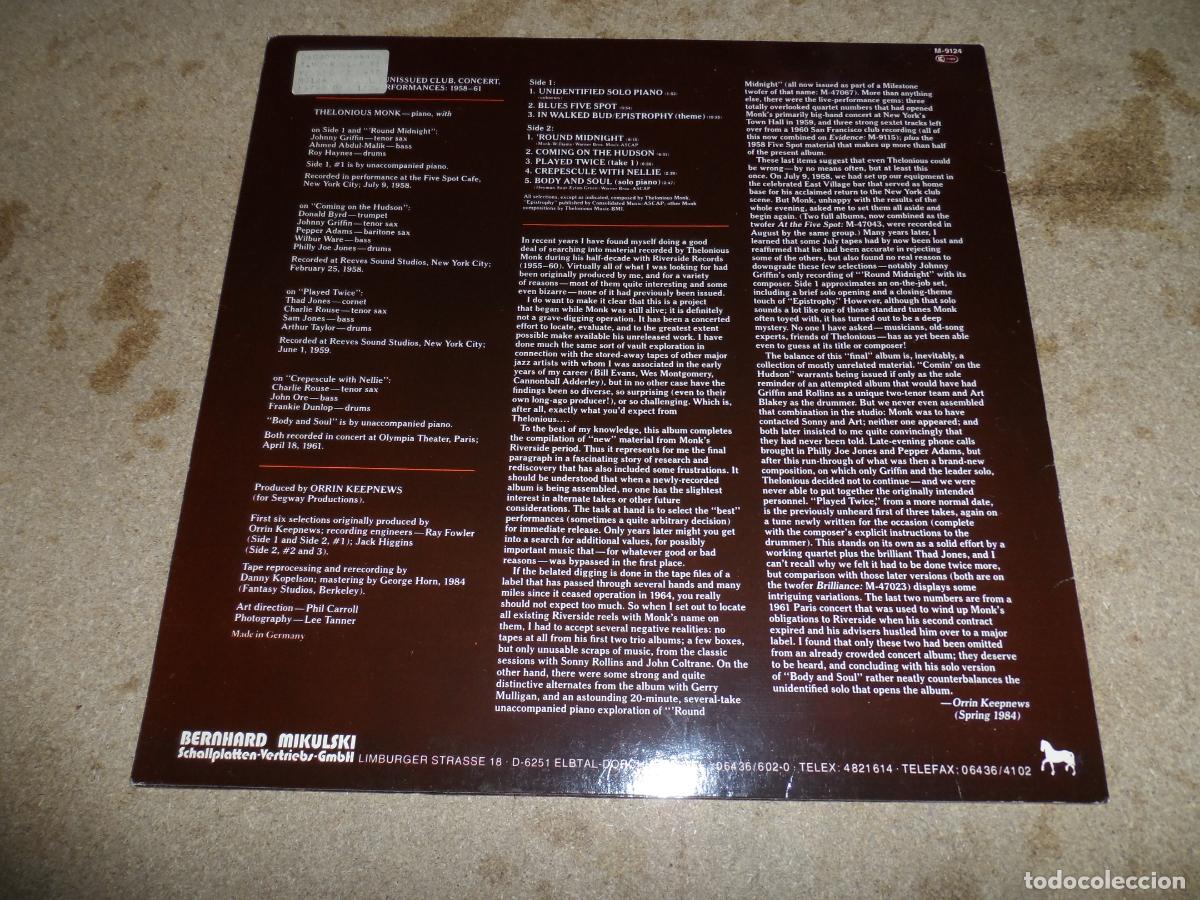 Discos de vinilo: Thelonious Monk &lrm;&ndash; Blues Five Spot (GERMANY 1984) - Foto 2