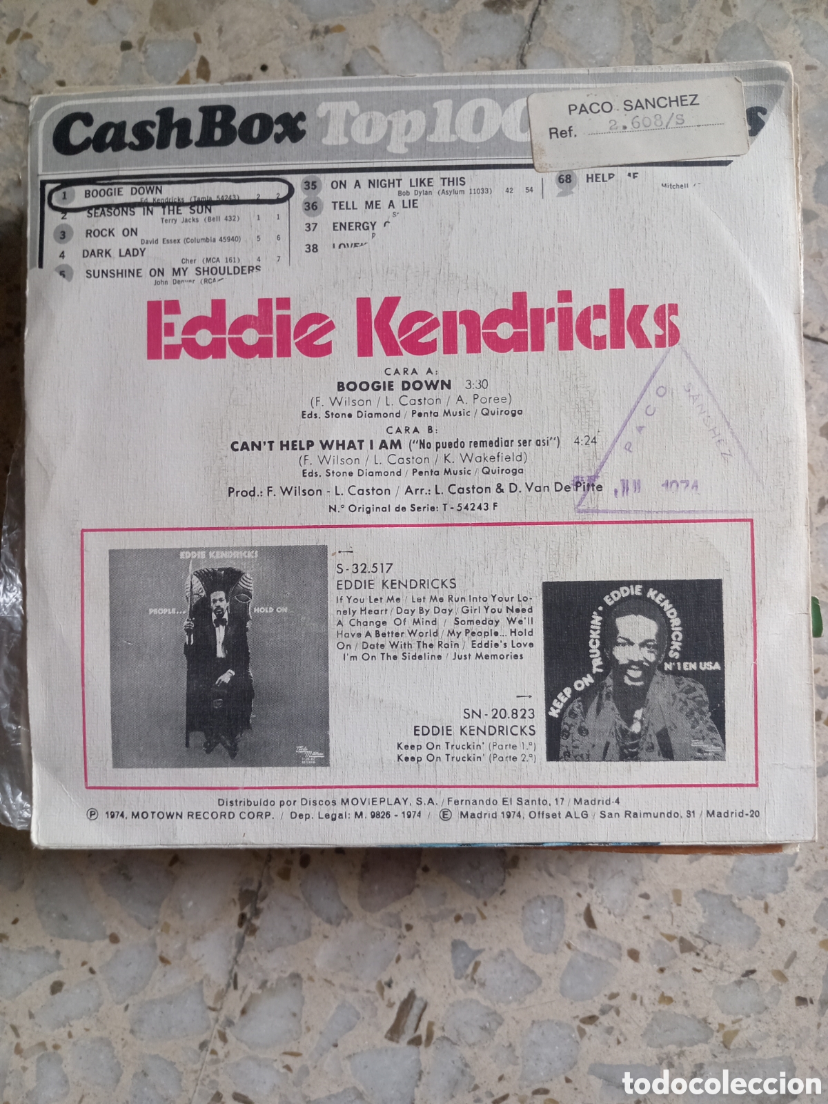 Discos de vinilo: SGL EDDIE KENDRICKS BOOGIE DOWN 1974 - Foto 2