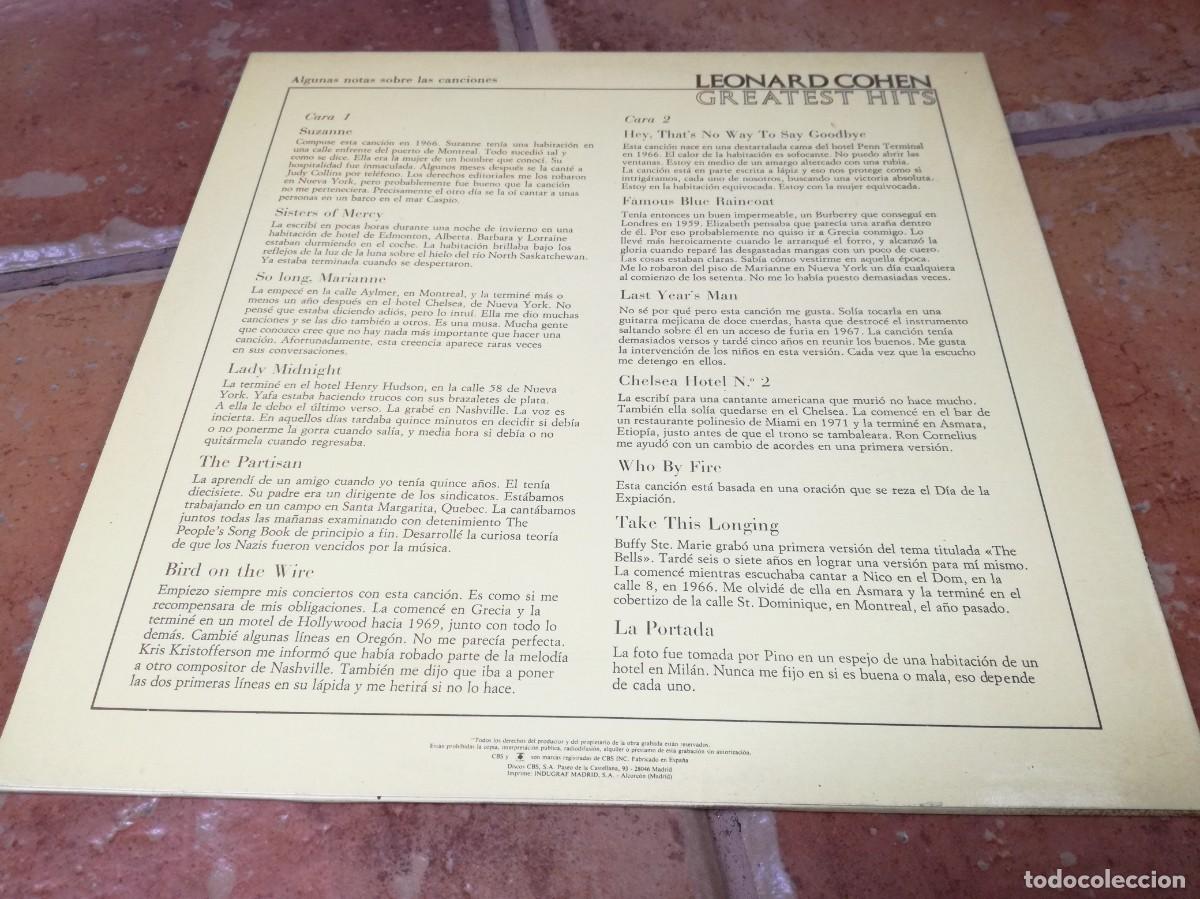 Discos de vinilo: LEONARD COHEN-GREATEST HITS-EDICI&Oacute;N ESPA&Ntilde;OLA - Foto 2