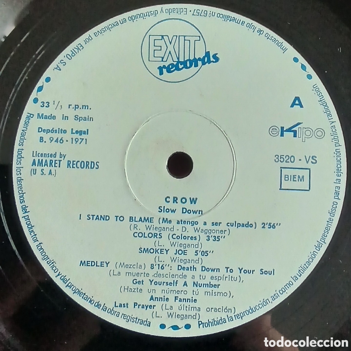 Discos de vinilo: CROW - Slow down /// 1971 Espa&ntilde;a (VG+) - Foto 2