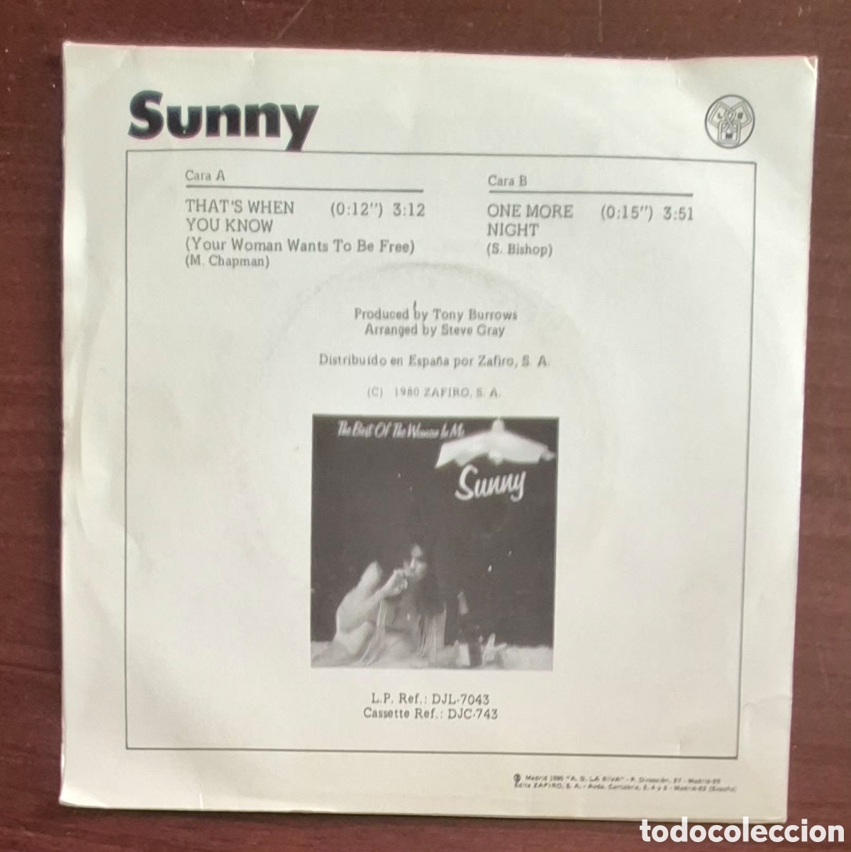 Discos de vinilo: SINGLE - SUNNY - THATS WHEN YOU KNOW - 1979 ESPA&Ntilde;A - Foto 2