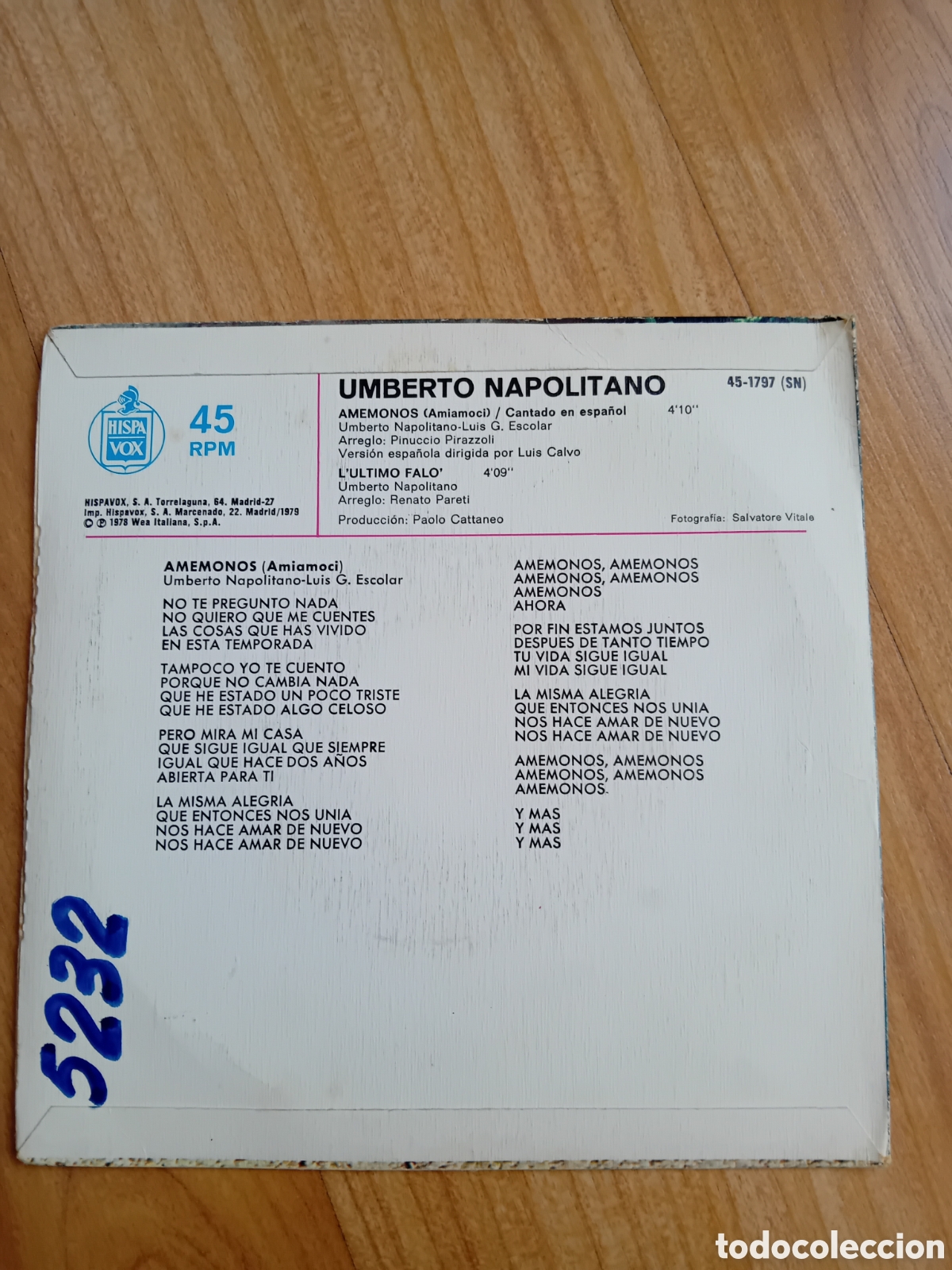Discos de vinilo: UMBERTO NAPOLITANO. AMEMONOS - Foto 2