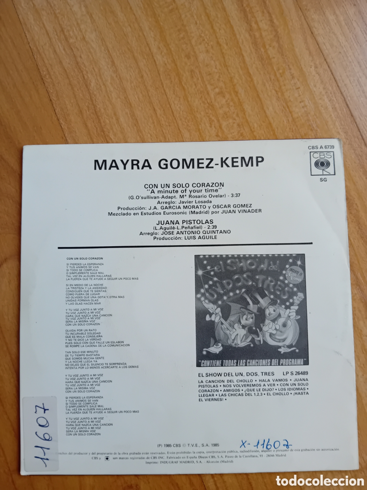 Discos de vinilo: MAYRA GOMEZ KEMP. CON UN SOLO CORAZON - Foto 2
