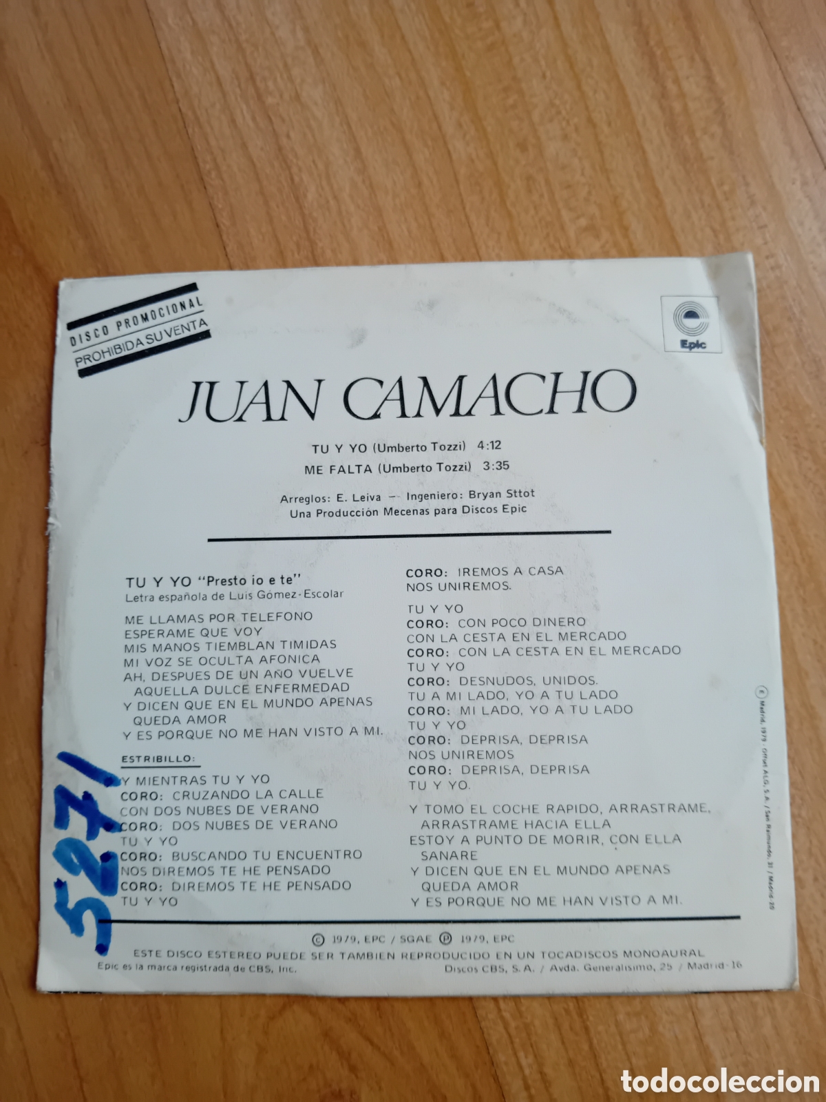 Discos de vinilo: JUAN CAMACHO. TU Y YO. UMBERTO TOZZI - Foto 2