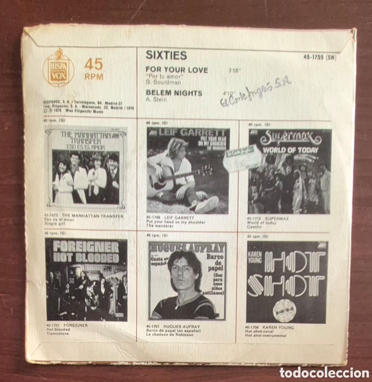 Discos de vinilo: SINGLE - SIXTIES - FOR YOUR LOVE - 1978 ESPA&Ntilde;A - Foto 2