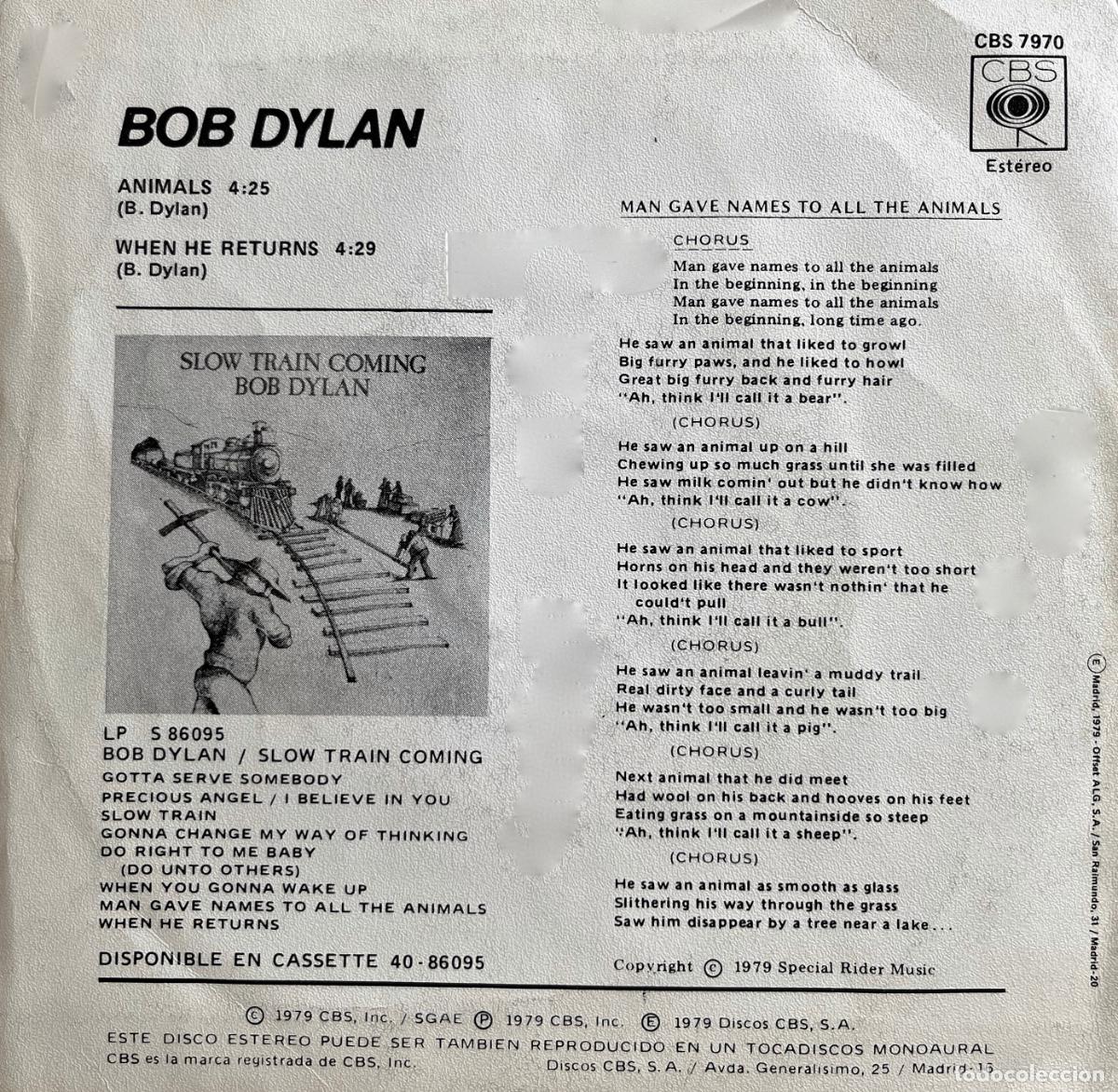 Discos de vinilo: BOB DYLAN. ANIMALS. SINGLE ORIGINAL ESPA&Ntilde;A 1979 - Foto 2