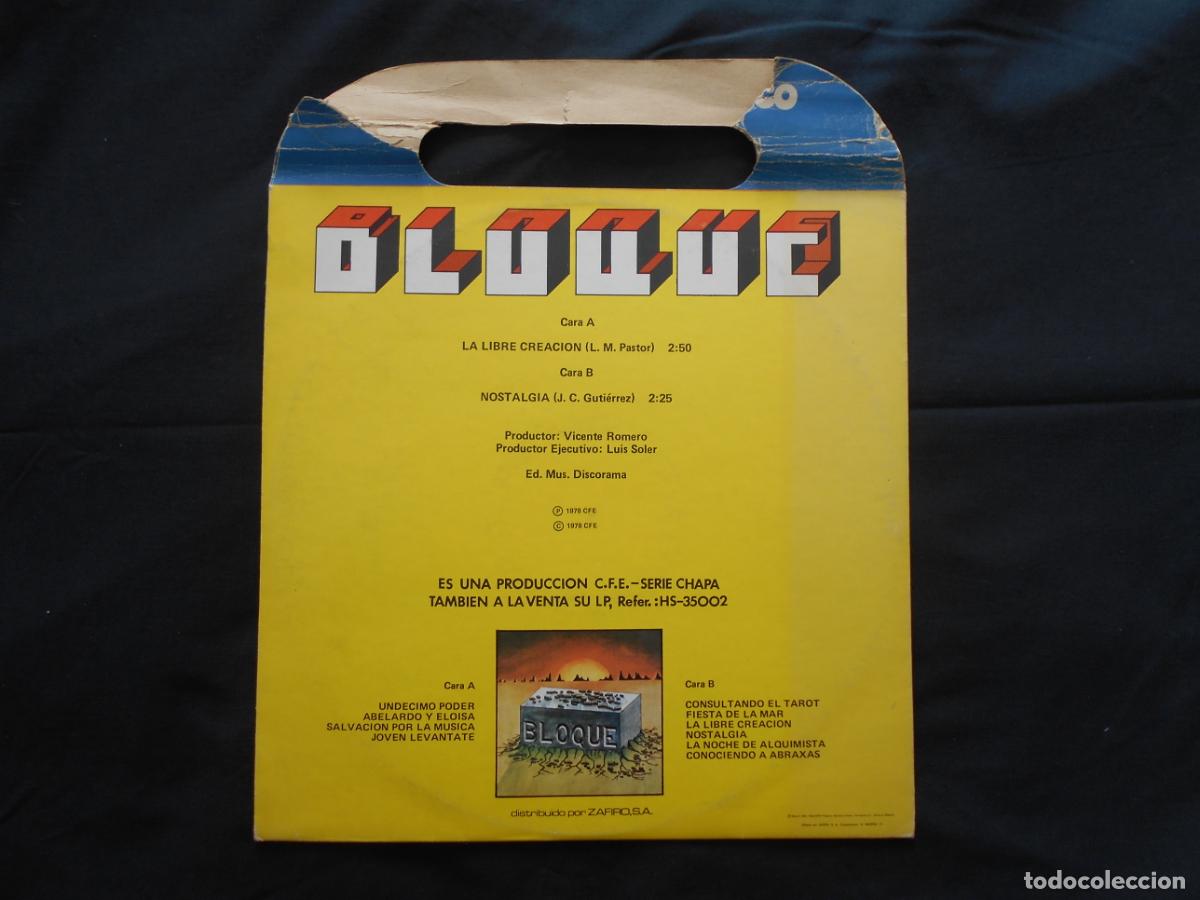 Discos de vinilo: BLOQUE // LA LIBRE CREACION // MAXI SINGLE CHAPA DISCOS 1978 - Foto 2
