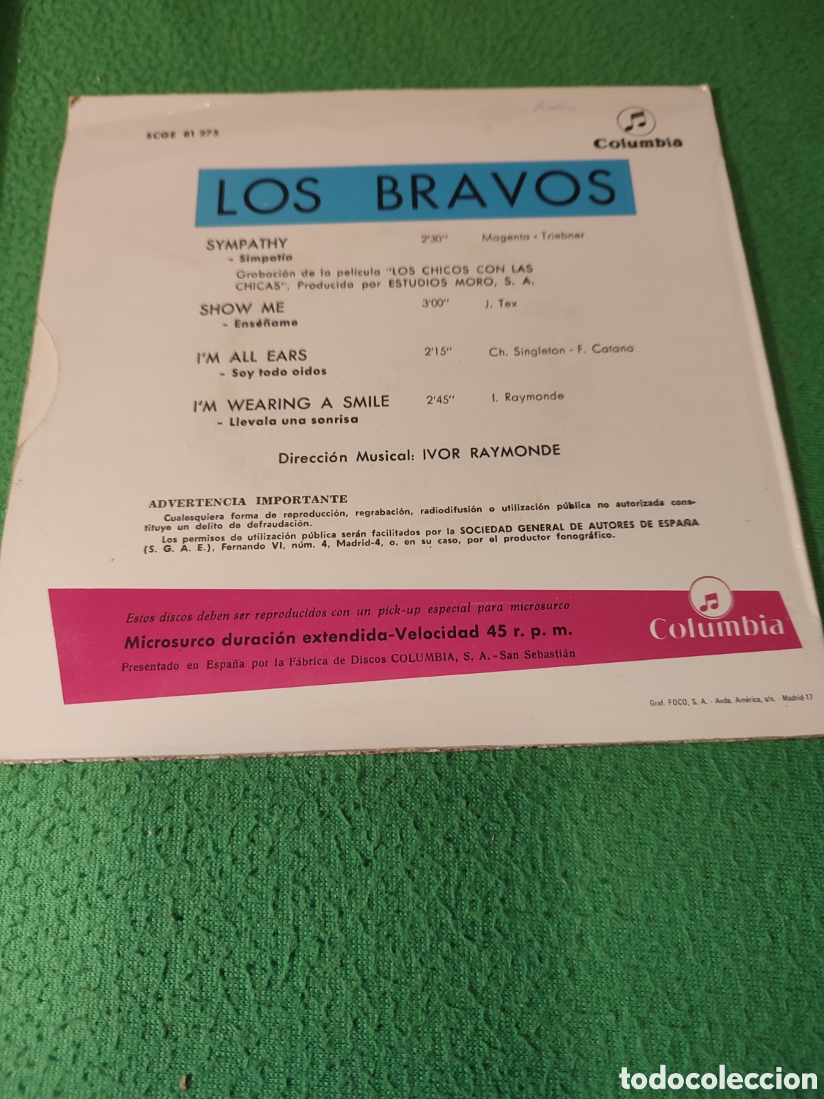 Discos de vinilo: Los Bravos - Sympathy/ Show me +2 - Foto 2