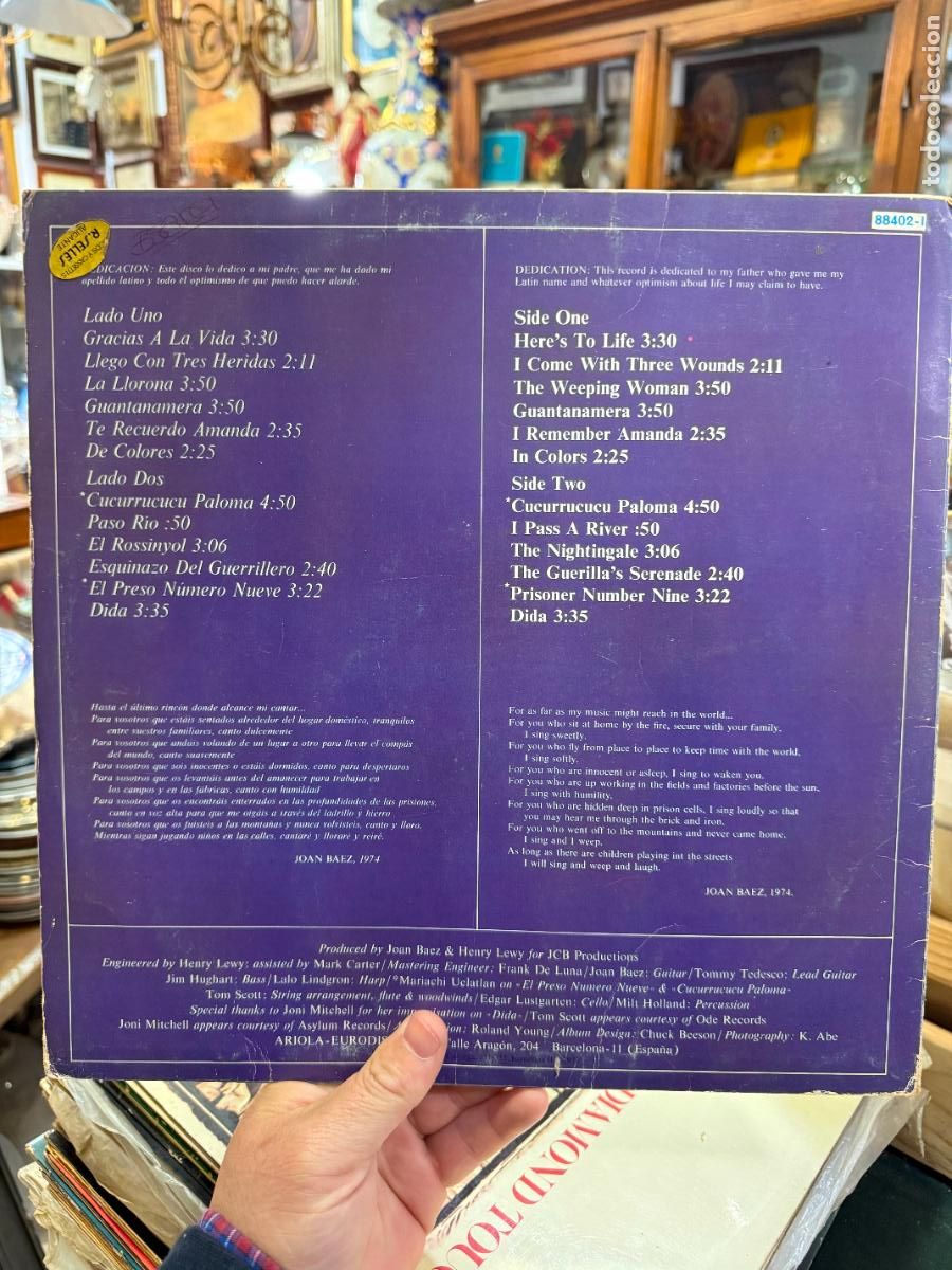 Discos de vinilo: LP JOAN BAEZ - GRACIAS A LA VIDA - Foto 2