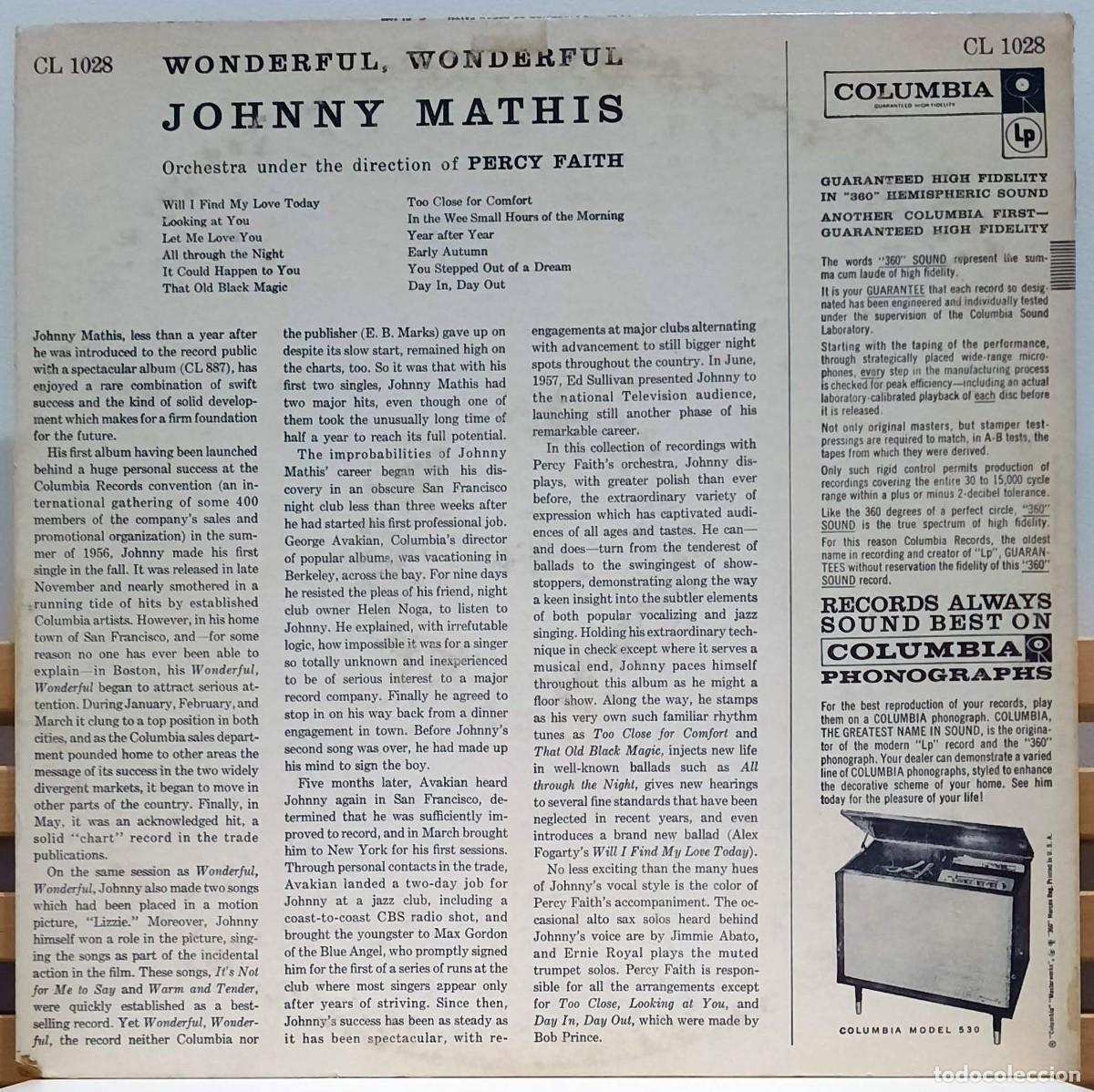 Discos de vinilo: JOHNNY MATHIS &middot;&middot;&middot; Wonderful! Wonderful! - (LP) - Foto 2