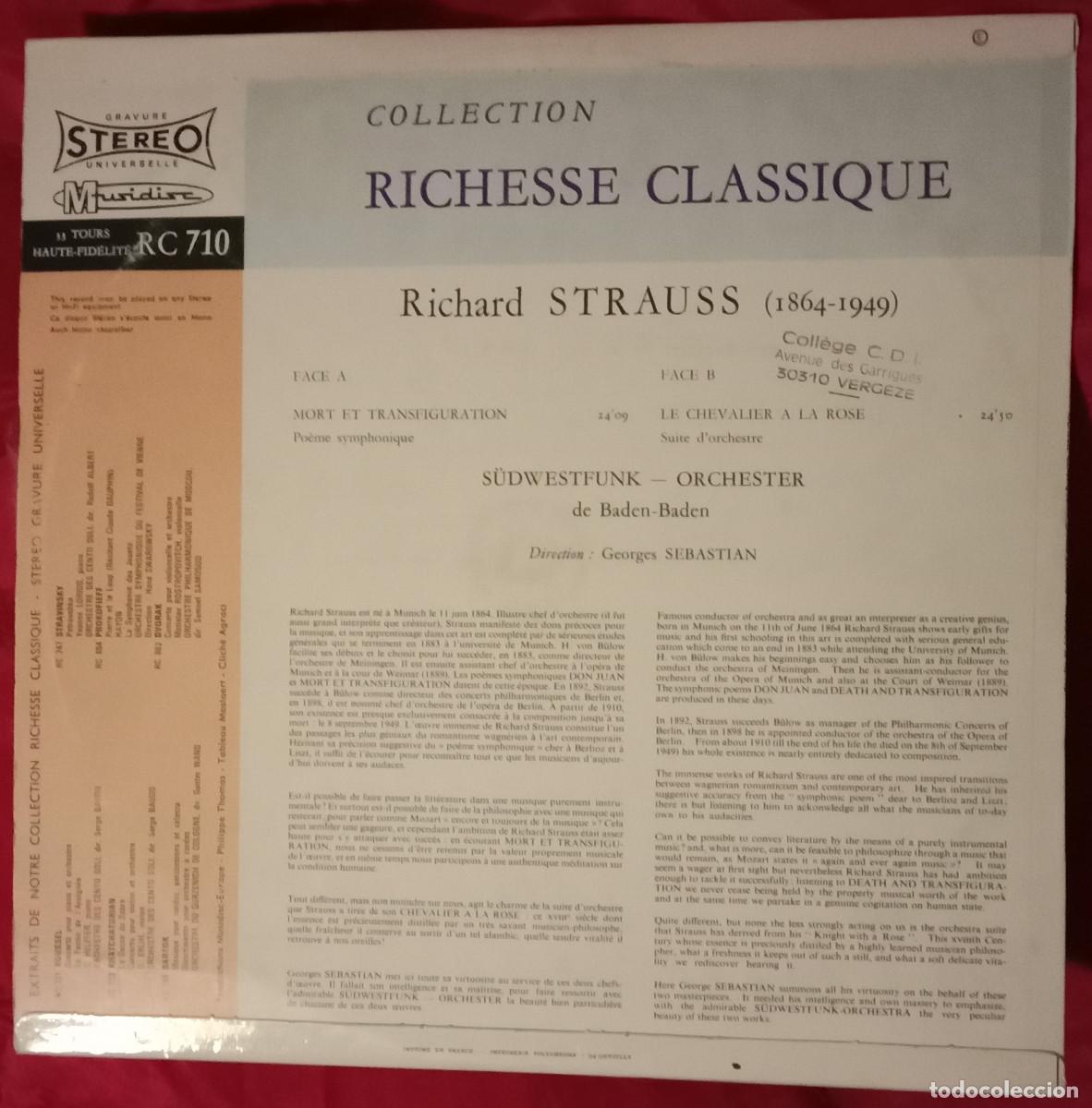 Discos de vinilo: Mort et Transfiguration/Le Chevalier &agrave; la Rose - Rischard Strauss - Edit. Musidisc. (P) - Foto 2