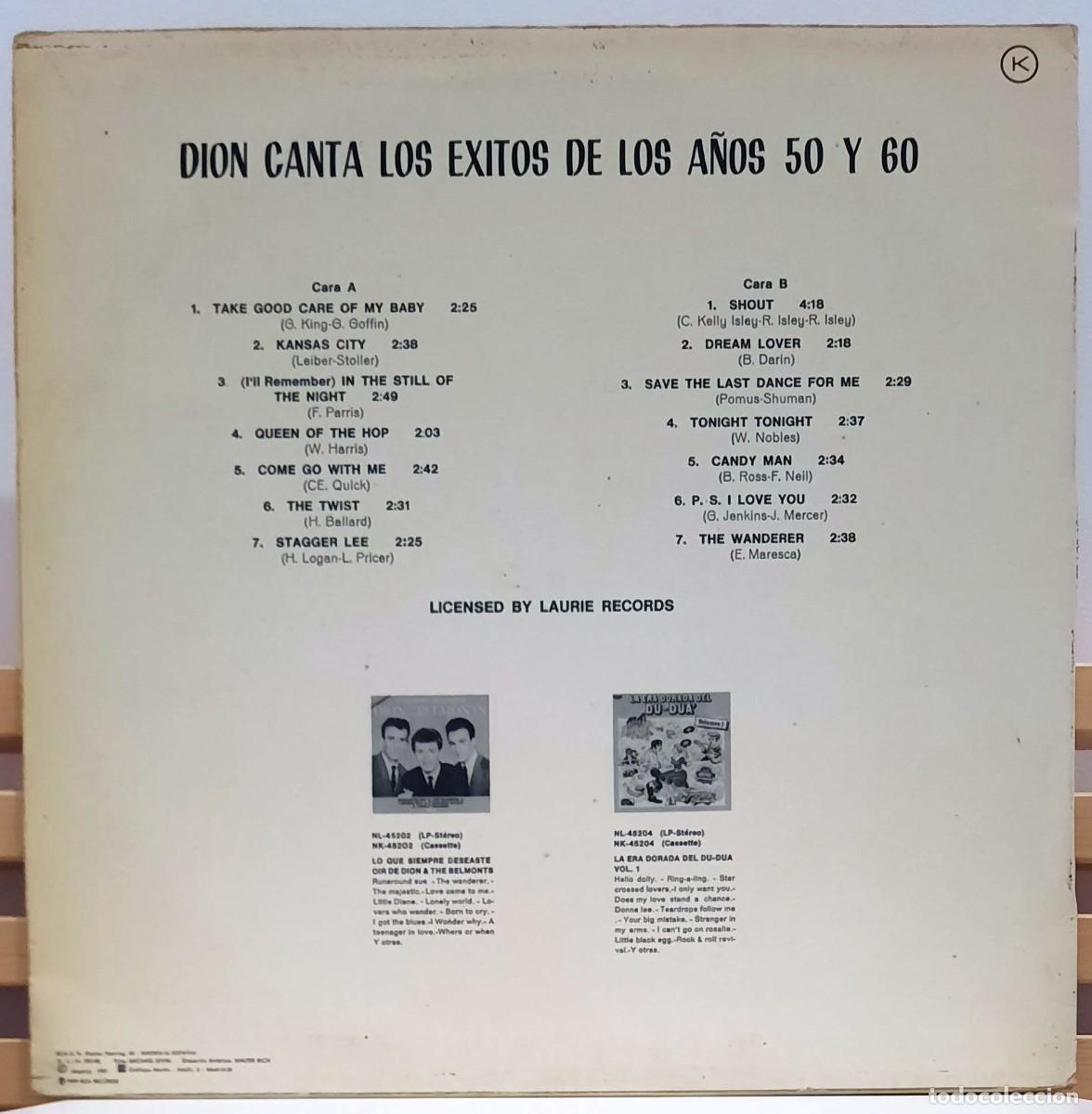Discos de vinilo: DION &middot;&middot;&middot; Canta Los &Eacute;xitos De Los A&ntilde;os 50 Y 60 - (LP) - Foto 2