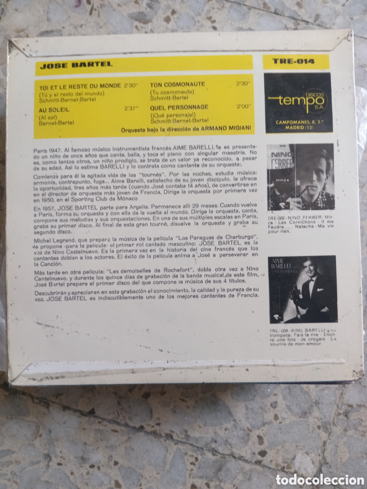 Discos de vinilo: EP JOSE BARTEL TU Y EL RESTO DEL MUNDO 1966 - Foto 2