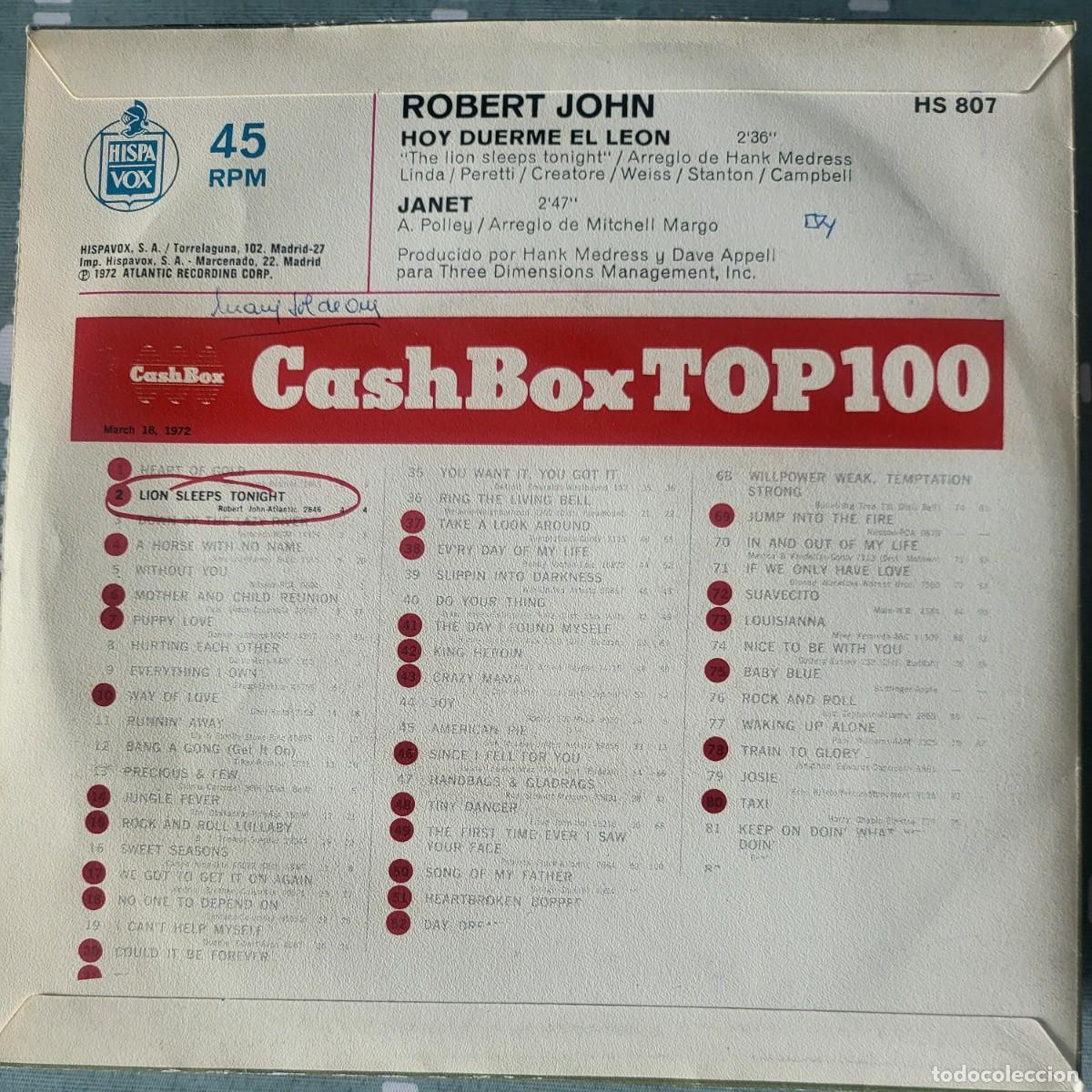 Discos de vinilo: Robert John single sello Hispavox editado en Espa&ntilde;a a&ntilde;o 1972... - Foto 2