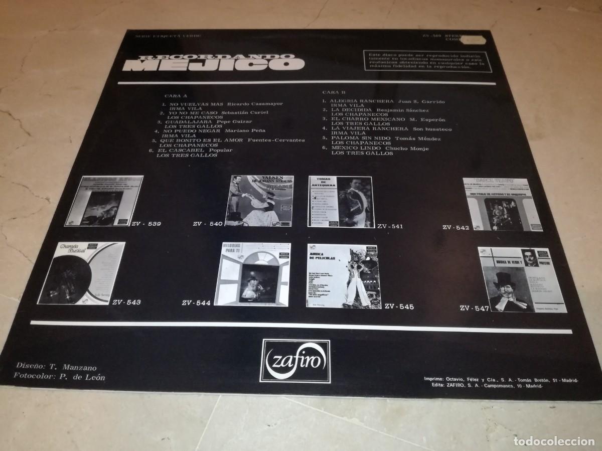 Discos de vinilo: RECORDANDO MEXICO-ORIGINAL 1970 - Foto 2